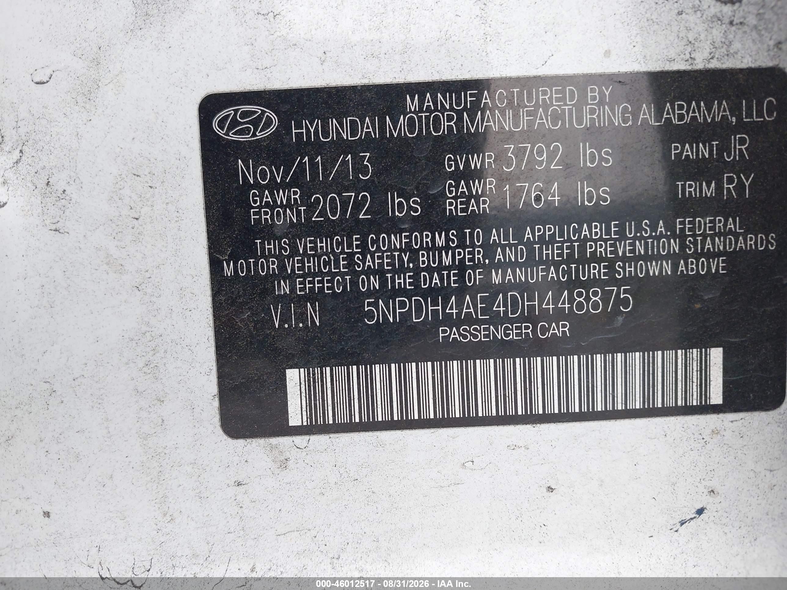 2013 Hyundai Elantra Limited Белый vin: 5NPDH4AE4DH448875