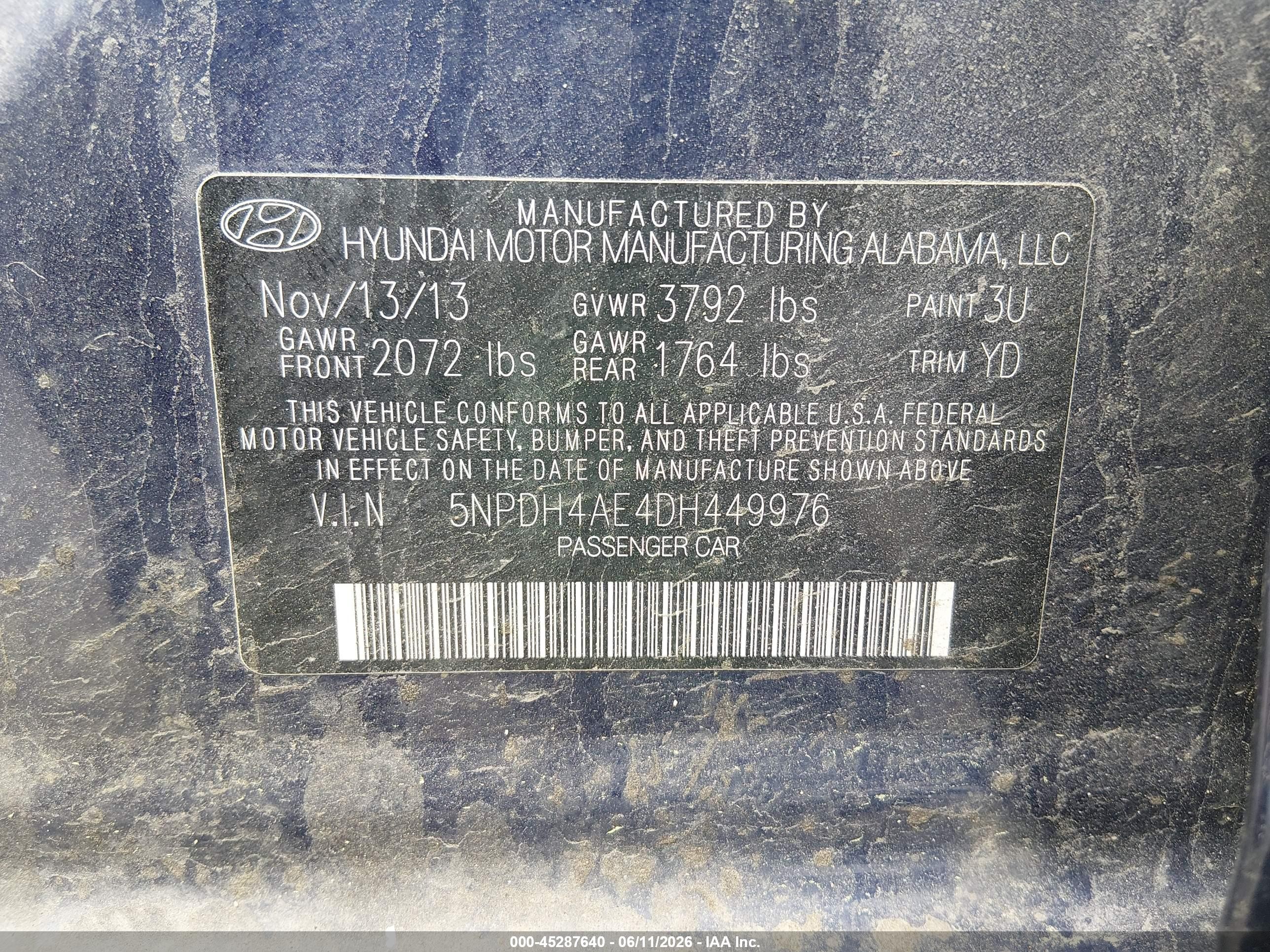 2013 Hyundai Elantra Gls Blue vin: 5NPDH4AE4DH449976