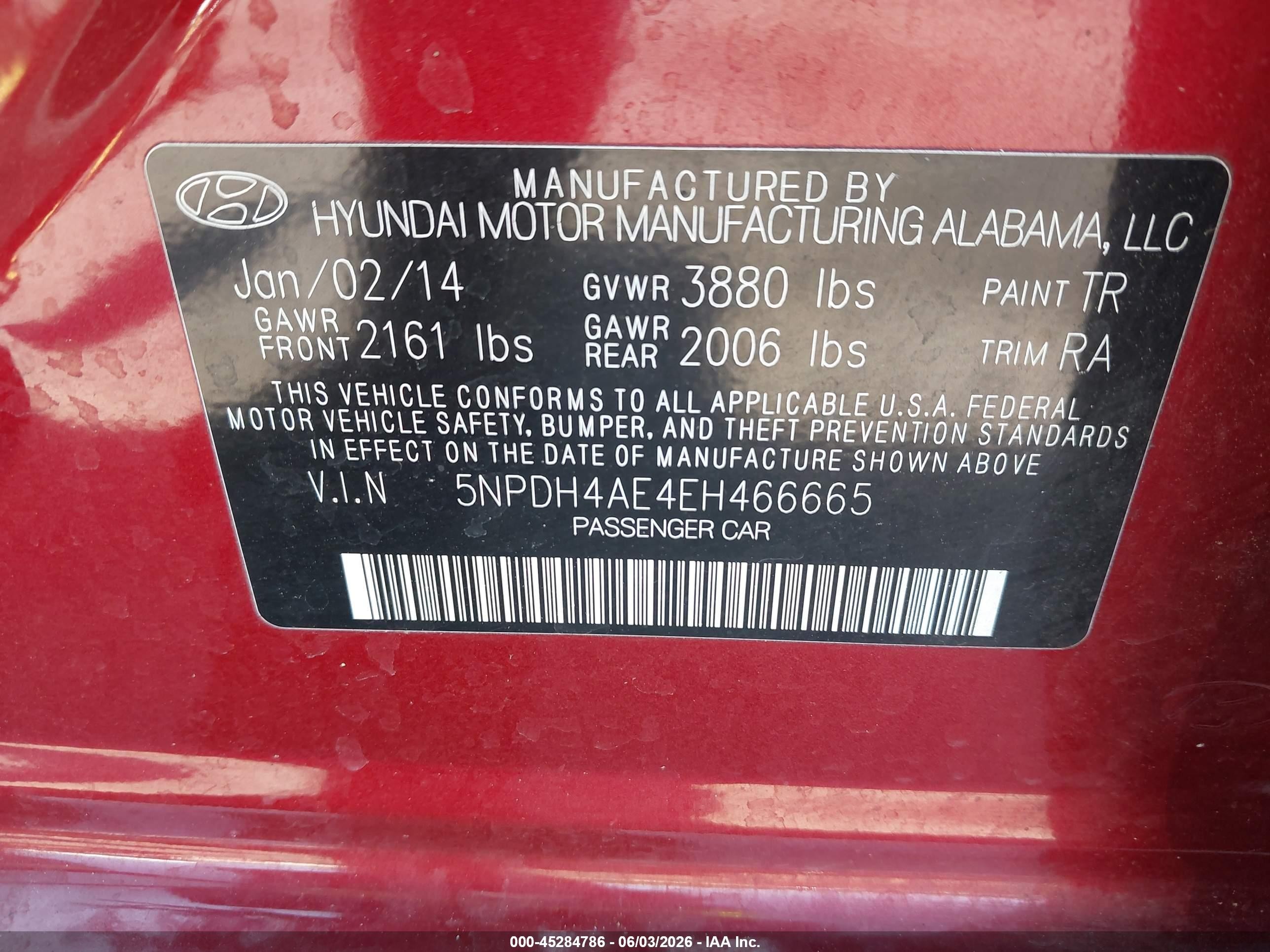 2014 Hyundai Elantra Se Red vin: 5NPDH4AE4EH466665