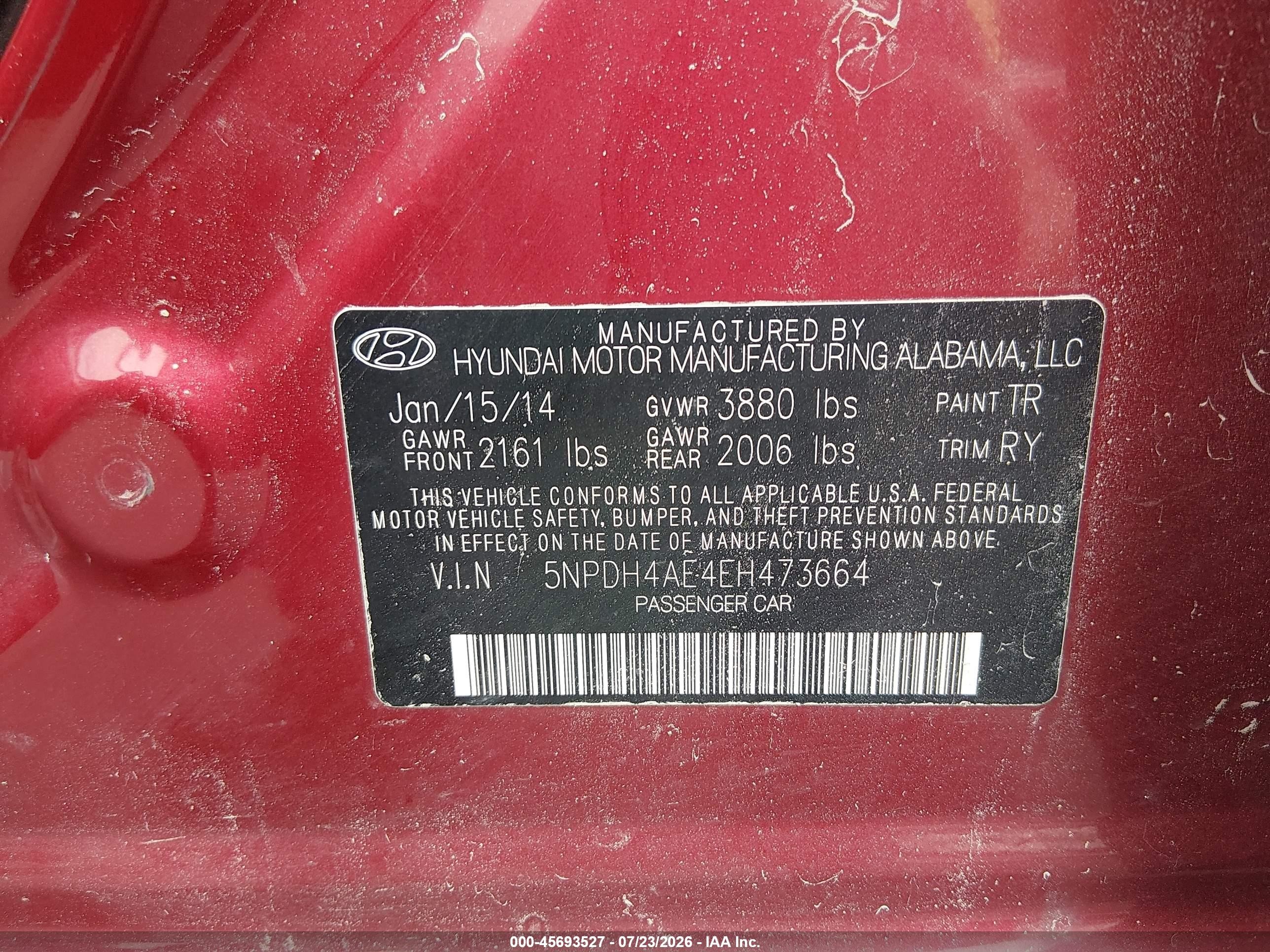 2014 Hyundai Elantra Limited Красный vin: 5NPDH4AE4EH473664