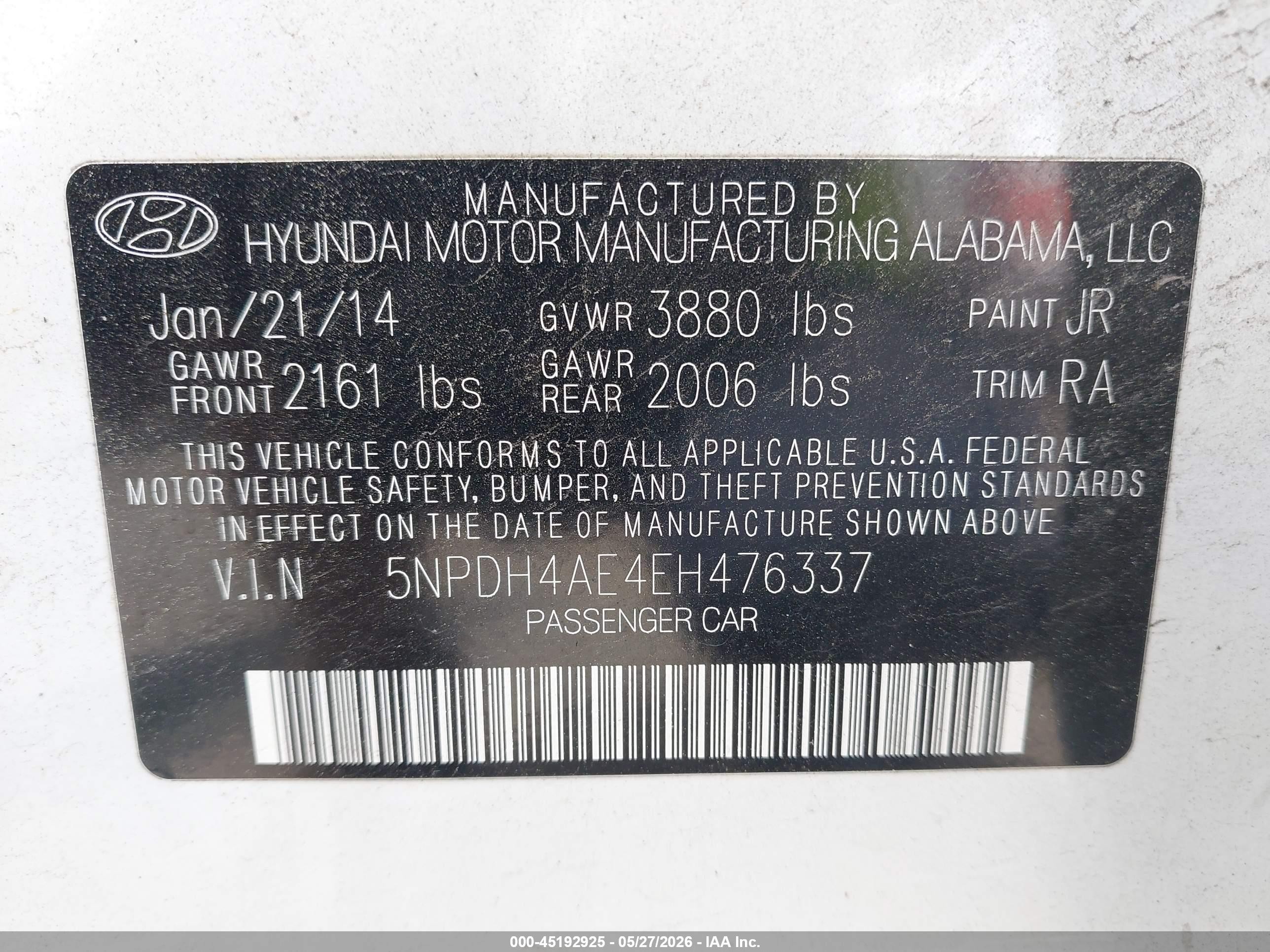 2014 Hyundai Elantra Limited White vin: 5NPDH4AE4EH476337