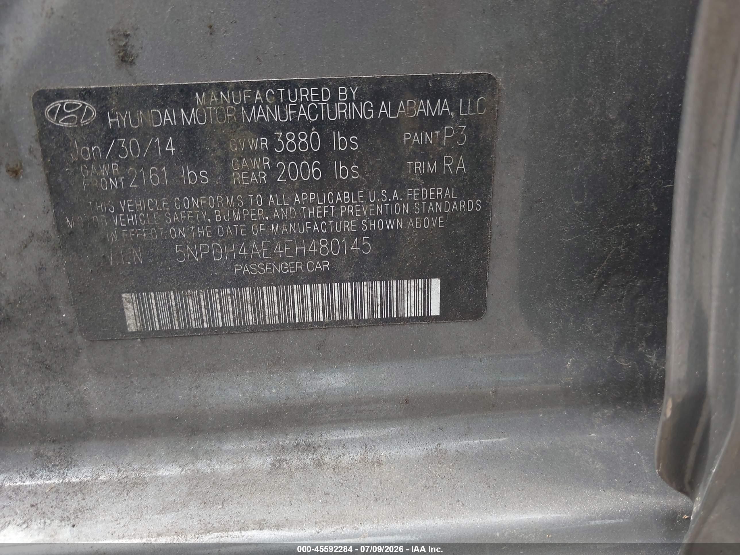 2014 Hyundai Elantra Se Gray vin: 5NPDH4AE4EH480145