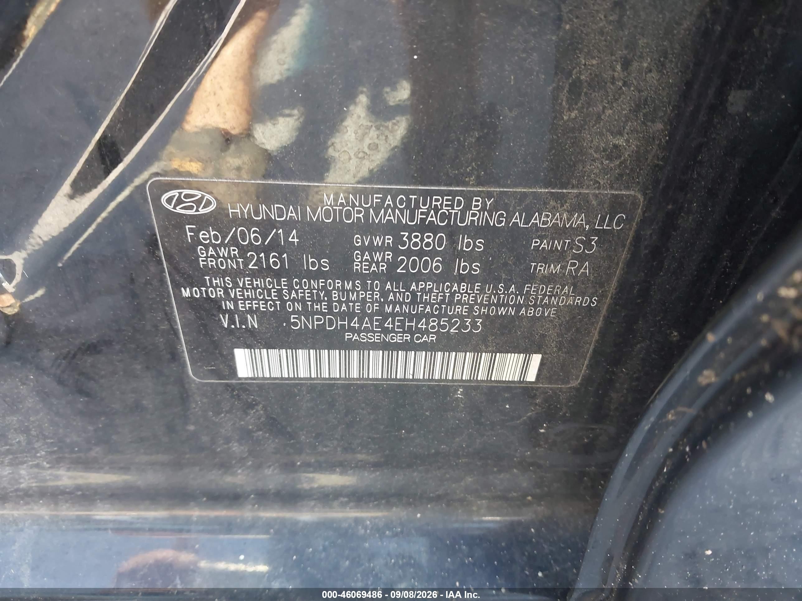 2014 Hyundai Elantra Se Черный vin: 5NPDH4AE4EH485233
