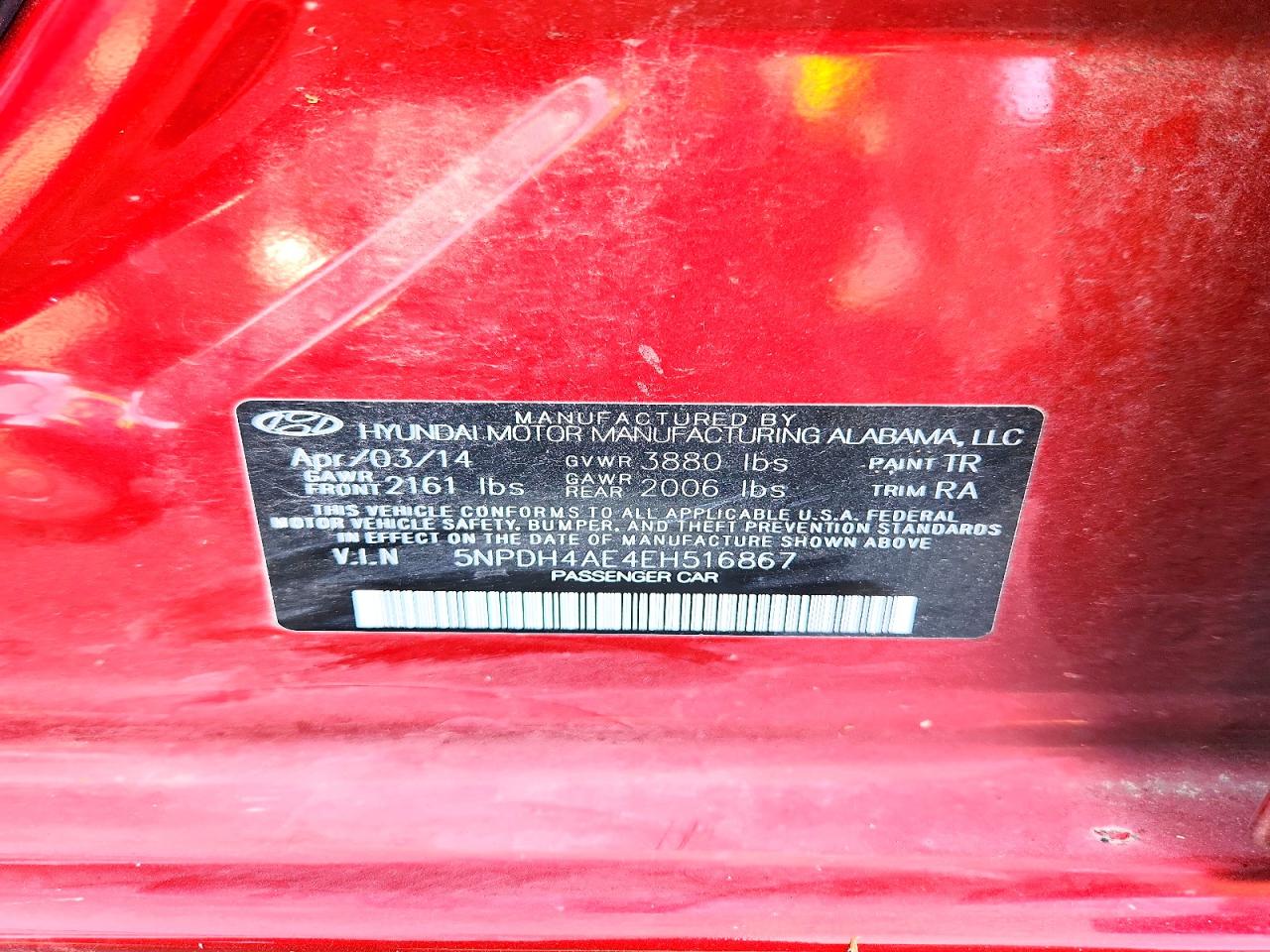 2014 Hyundai Elantra Se Red vin: 5NPDH4AE4EH516867