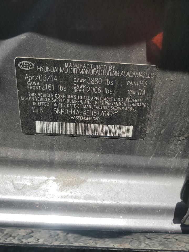 2014 Hyundai Elantra Se Gray vin: 5NPDH4AE4EH517047