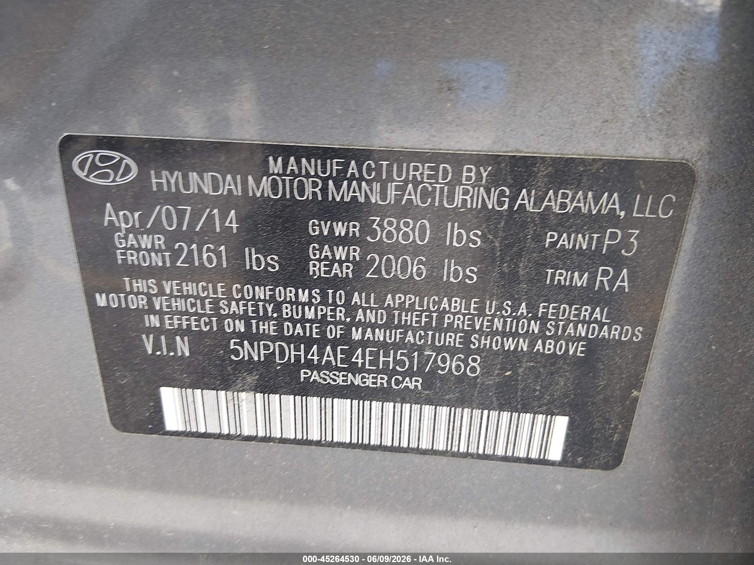 2014 Hyundai Elantra Se Gray vin: 5NPDH4AE4EH517968