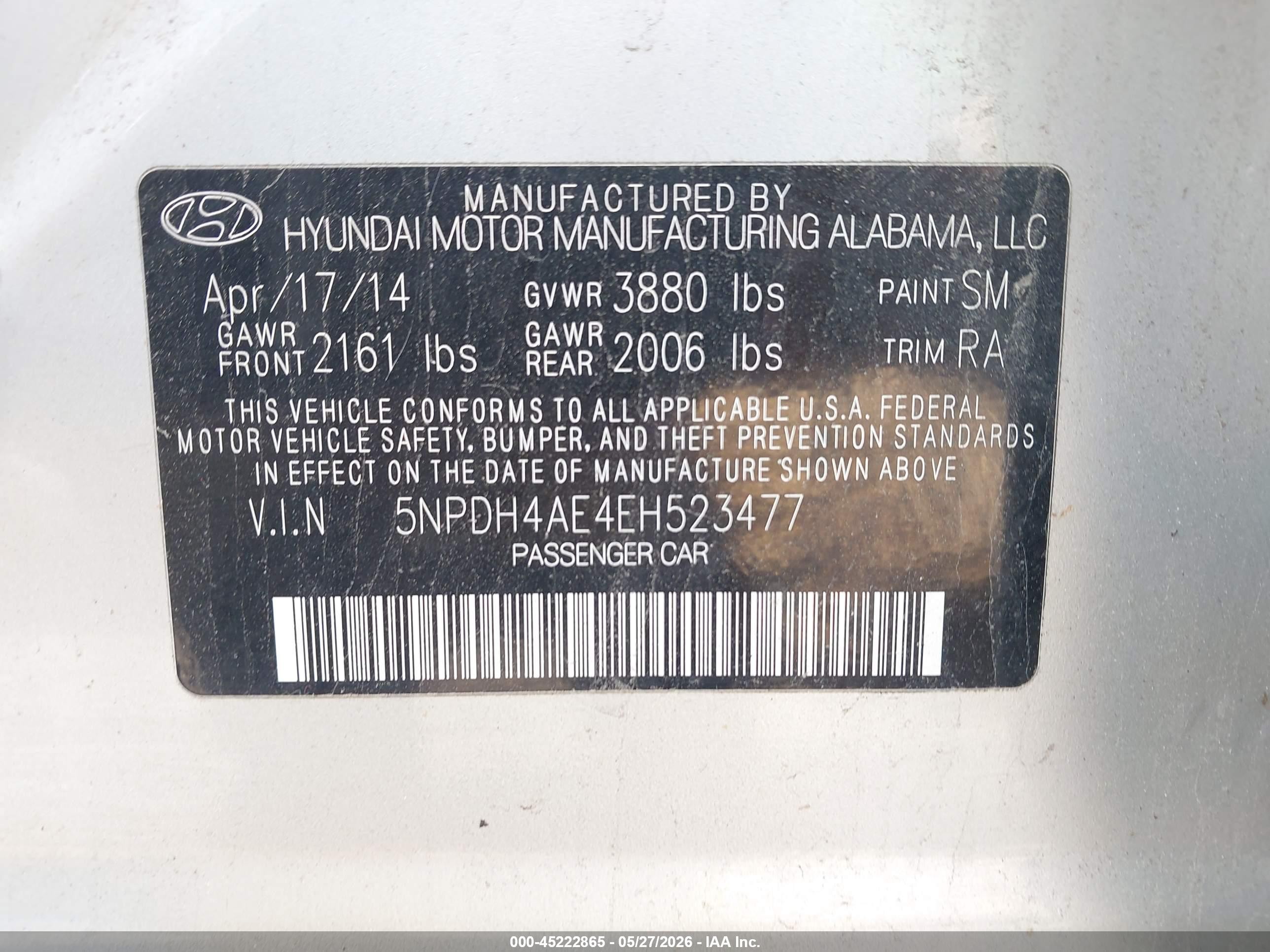 2014 Hyundai Elantra Se Silver vin: 5NPDH4AE4EH523477
