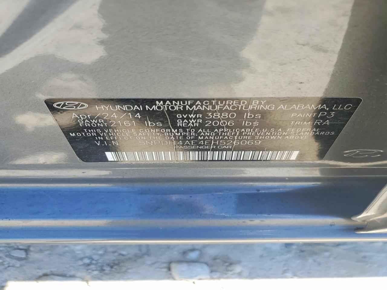 2014 Hyundai Elantra Se Gray vin: 5NPDH4AE4EH526069