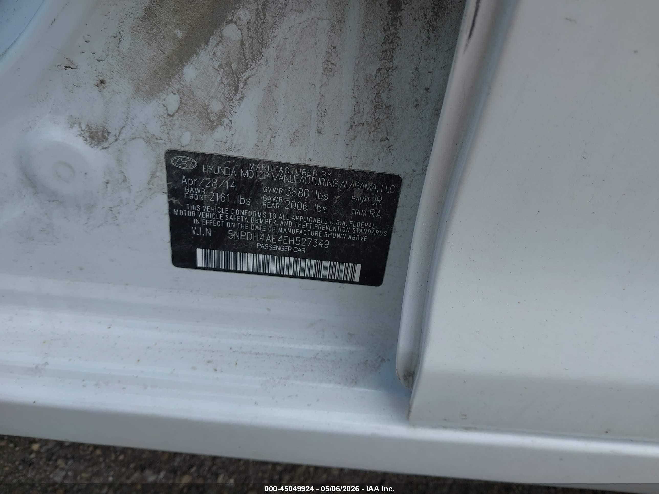 2014 Hyundai Elantra Se White vin: 5NPDH4AE4EH527349