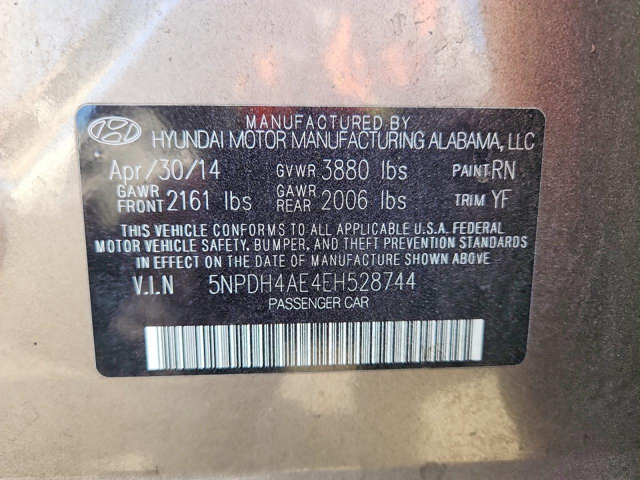 2014 Hyundai Elantra Se Silver vin: 5NPDH4AE4EH528744
