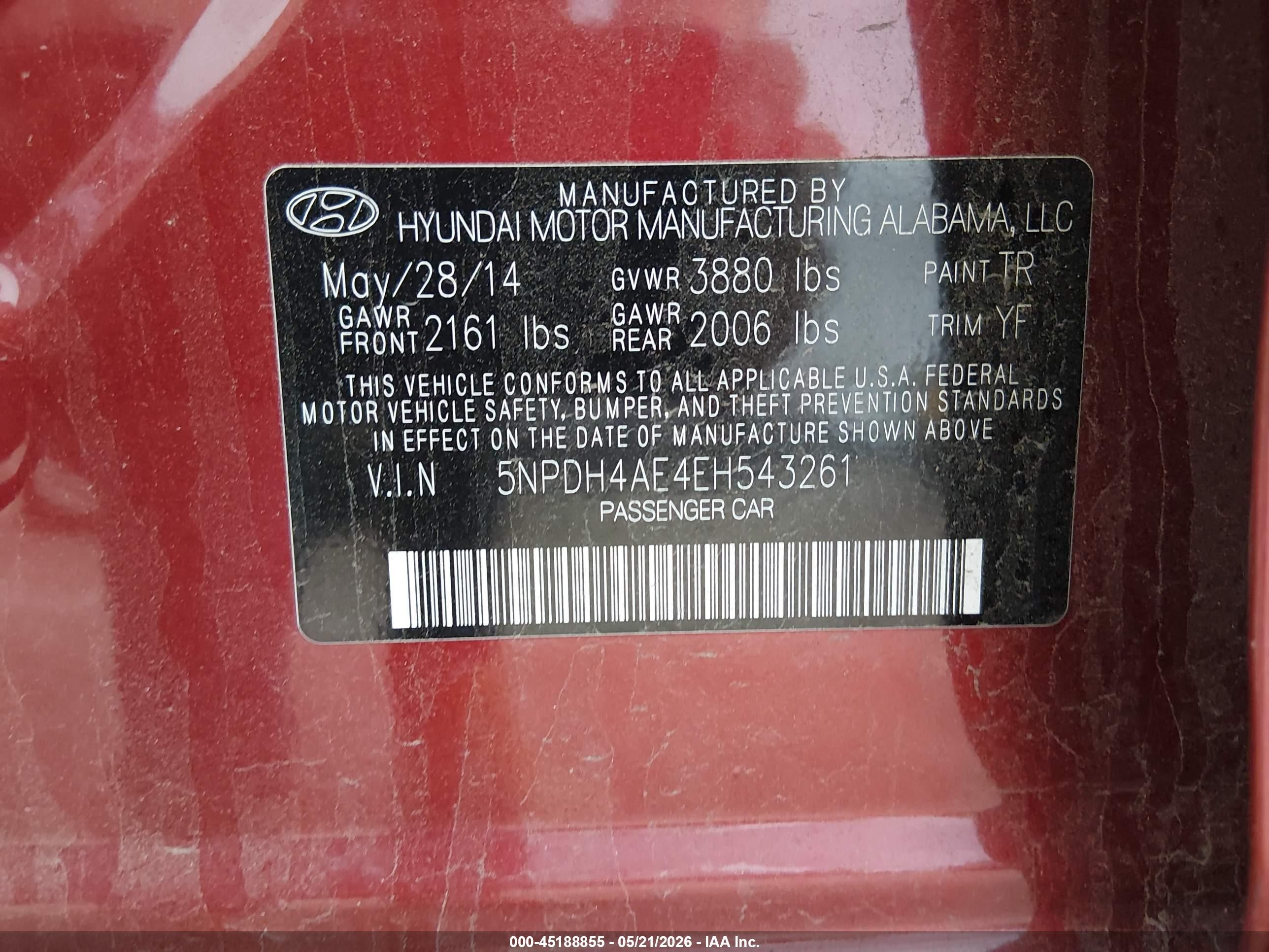 2014 Hyundai Elantra Se Red vin: 5NPDH4AE4EH543261