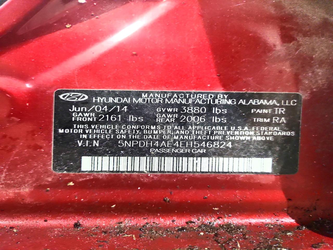 2014 Hyundai Elantra Se Red vin: 5NPDH4AE4EH546824