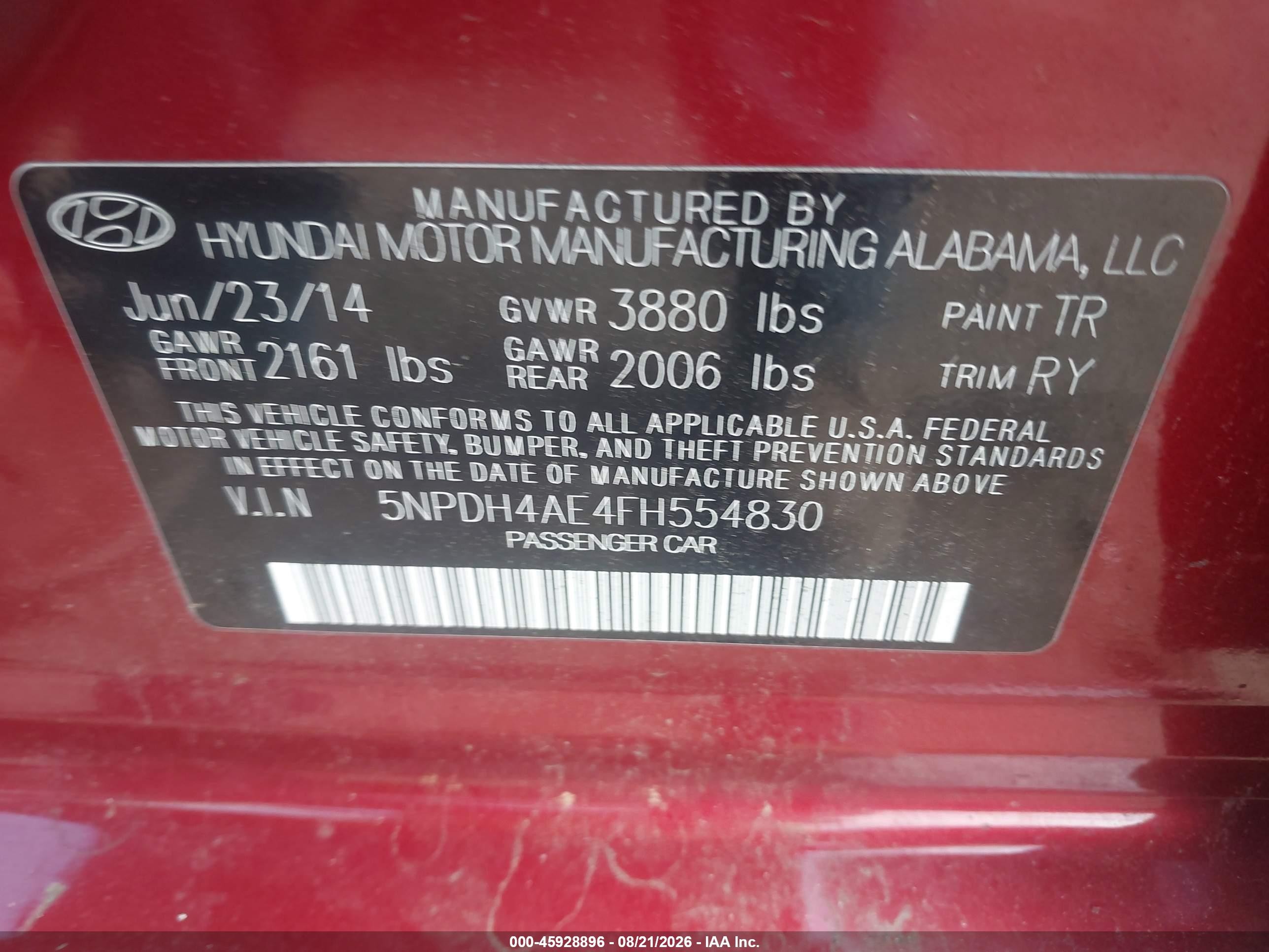 2015 Hyundai Elantra Se Red vin: 5NPDH4AE4FH554830