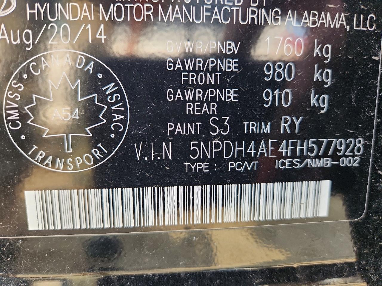 2015 Hyundai Elantra Se Black vin: 5NPDH4AE4FH577928