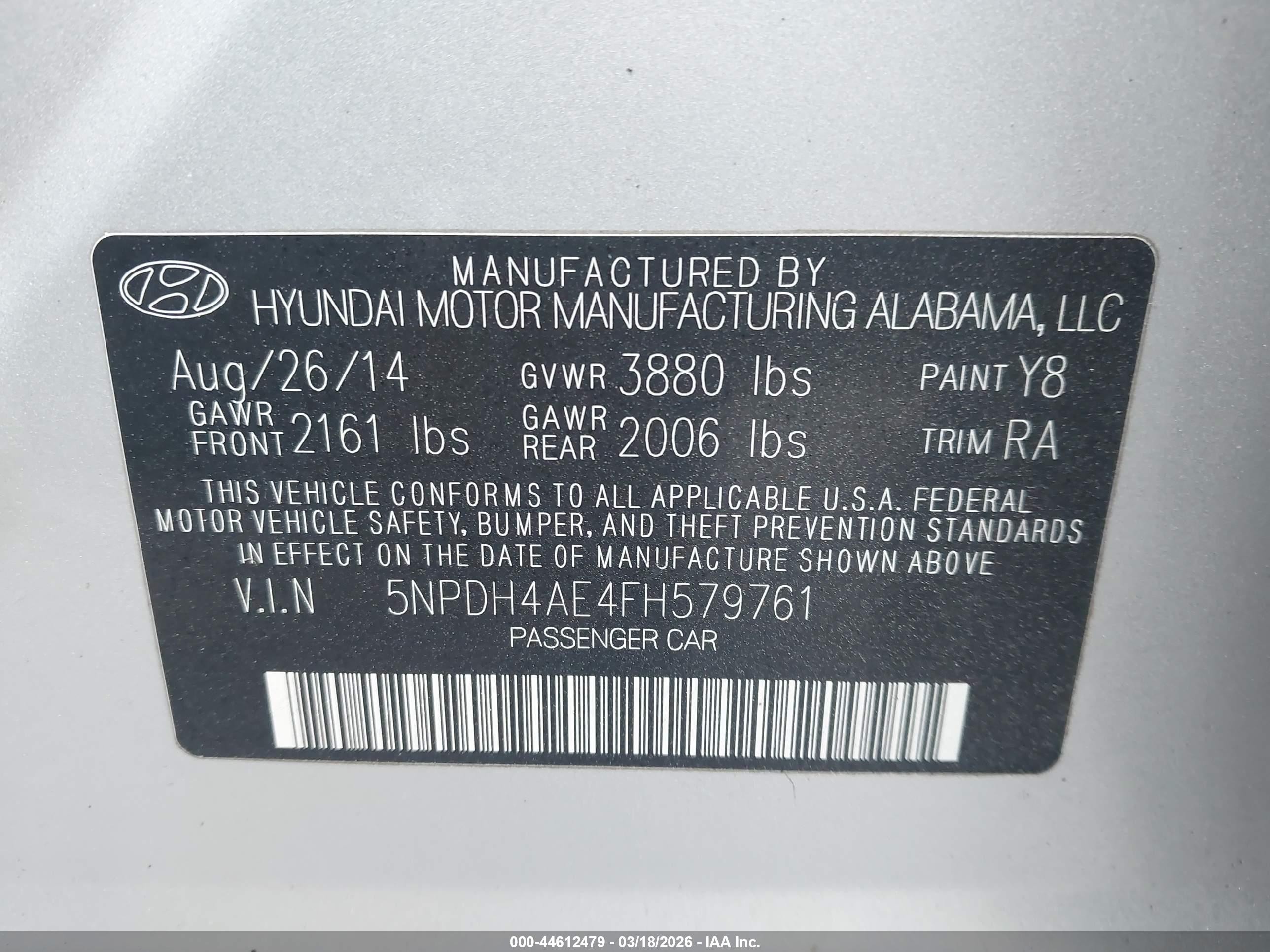 2015 Hyundai Elantra Se Silver vin: 5NPDH4AE4FH579761