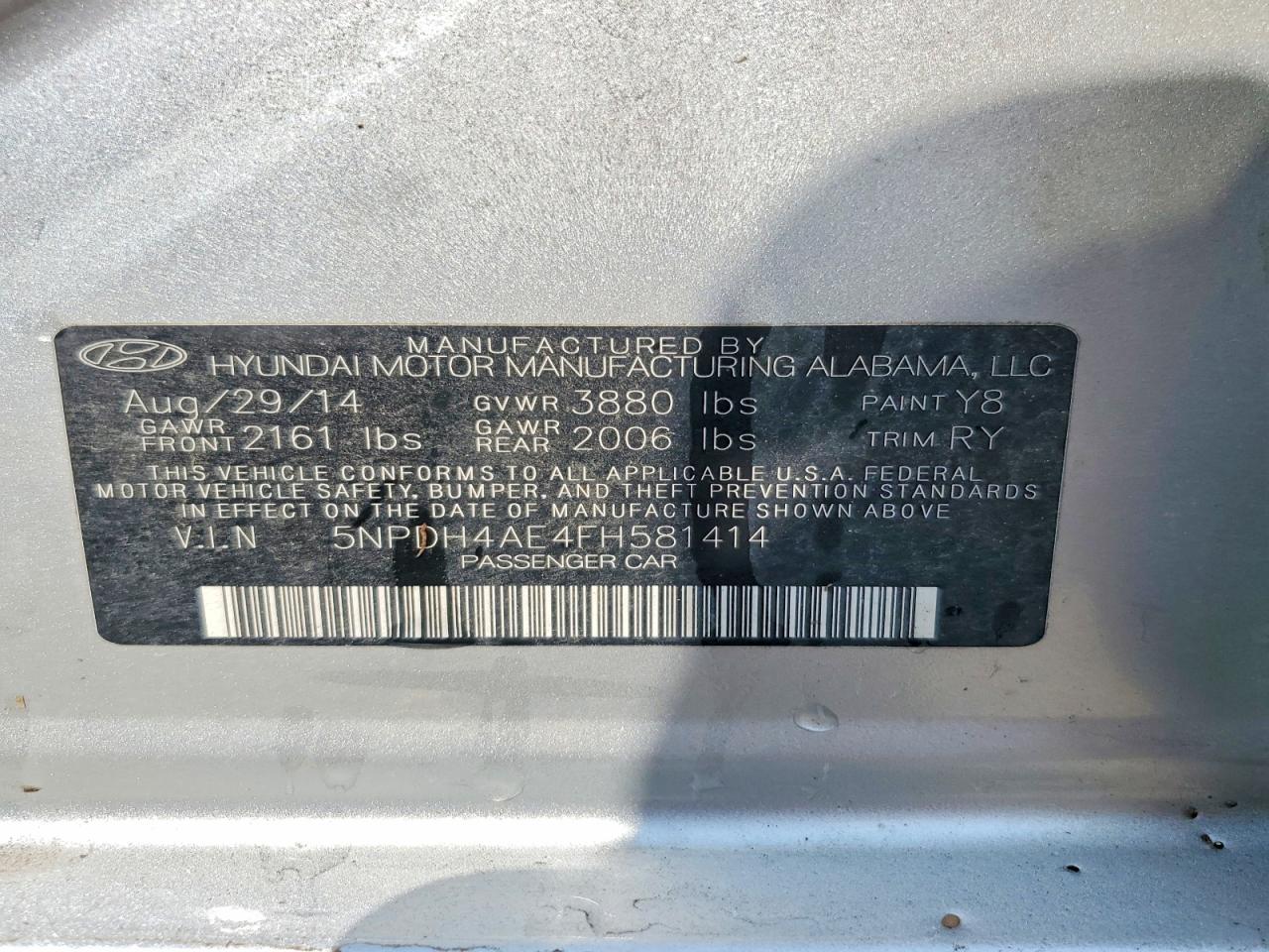 2015 Hyundai Elantra Se Silver vin: 5NPDH4AE4FH581414