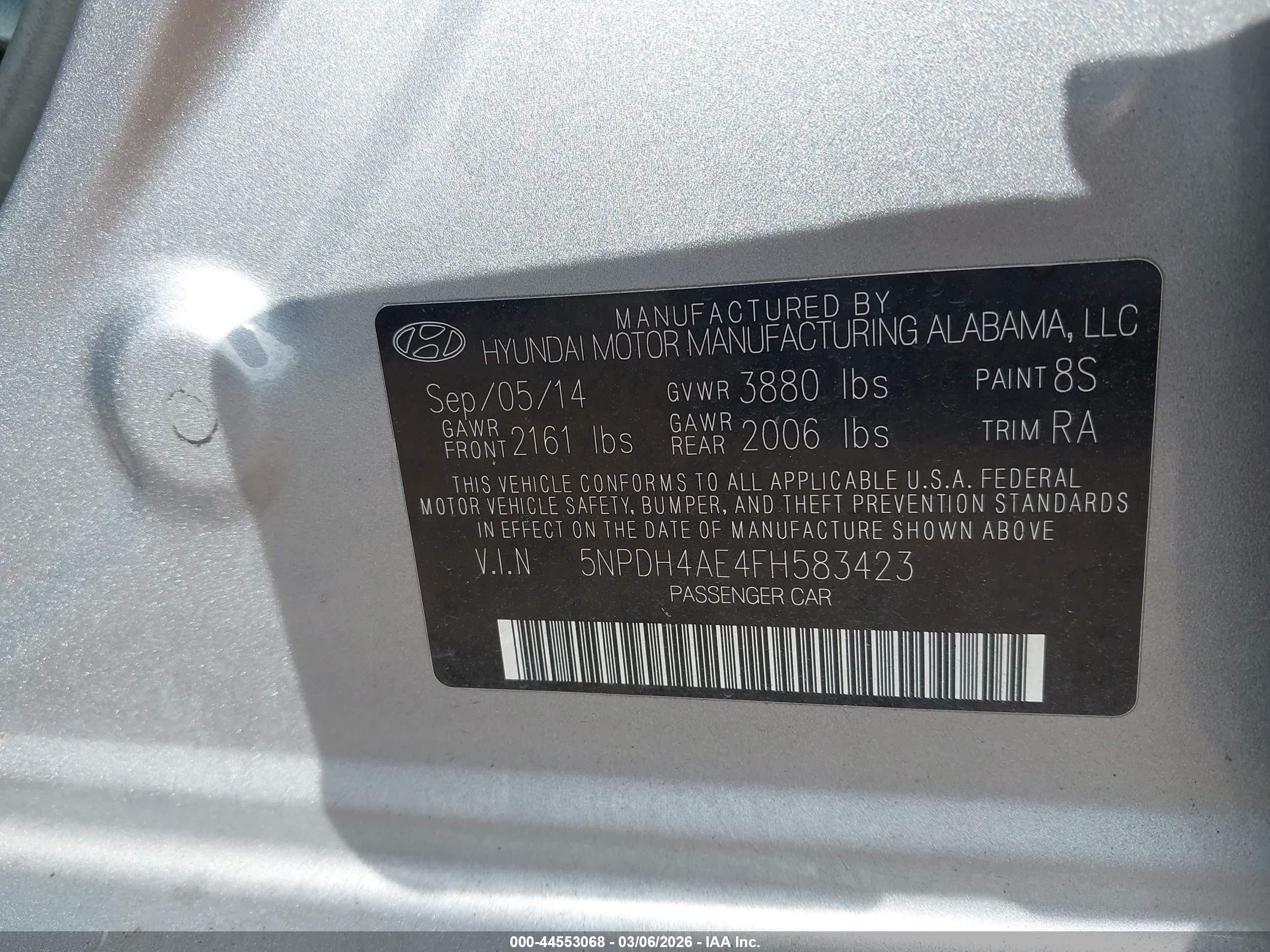 2015 Hyundai Elantra Se Silver vin: 5NPDH4AE4FH583423