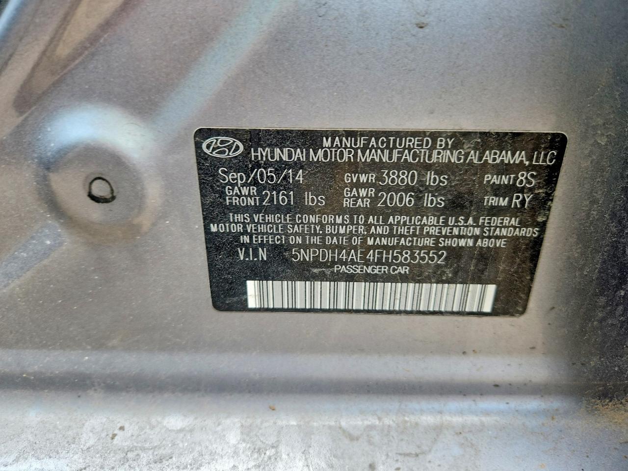 2015 Hyundai Elantra Se Gray vin: 5NPDH4AE4FH583552