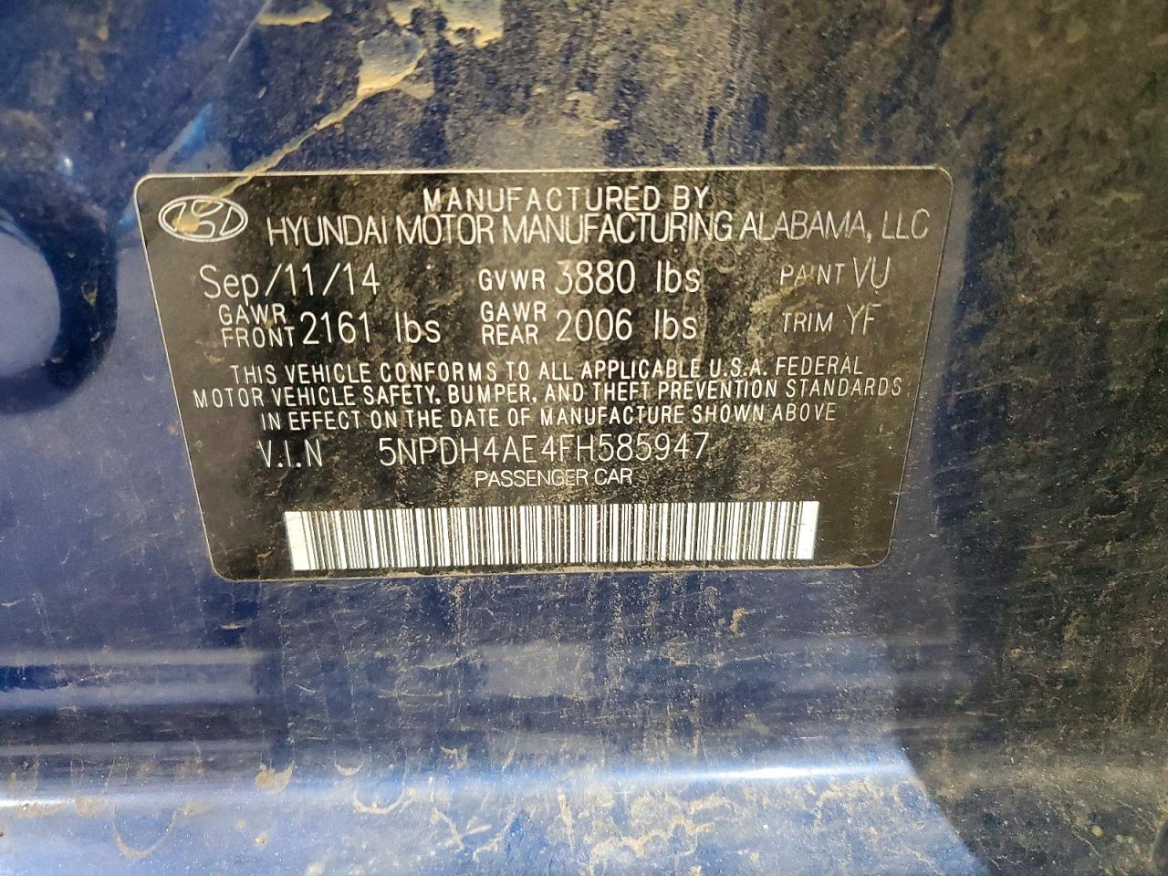 2015 Hyundai Elantra Se Blue vin: 5NPDH4AE4FH585947