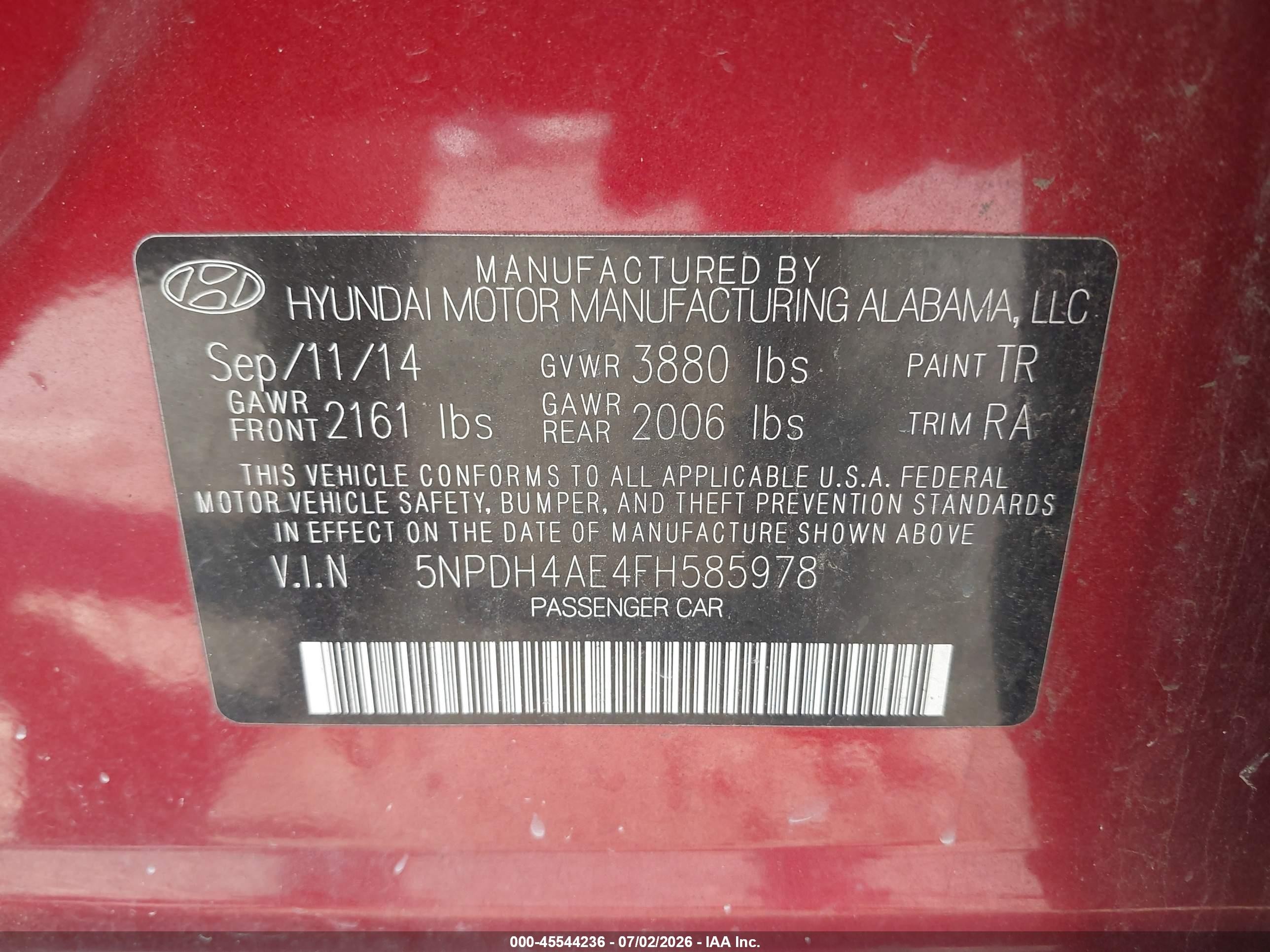 2015 Hyundai Elantra Se Maroon vin: 5NPDH4AE4FH585978
