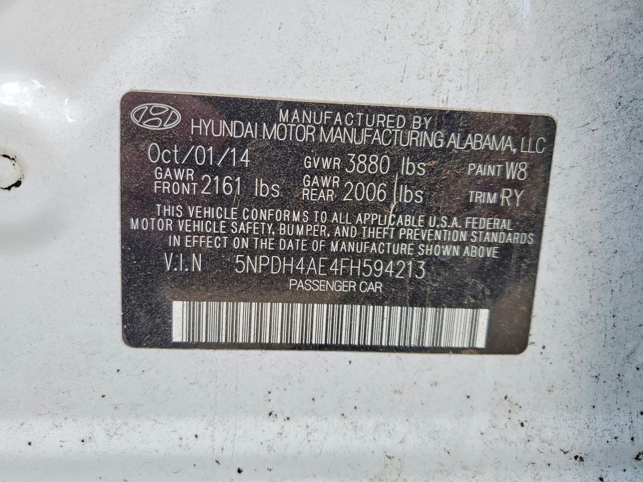 2015 Hyundai Elantra Se White vin: 5NPDH4AE4FH594213