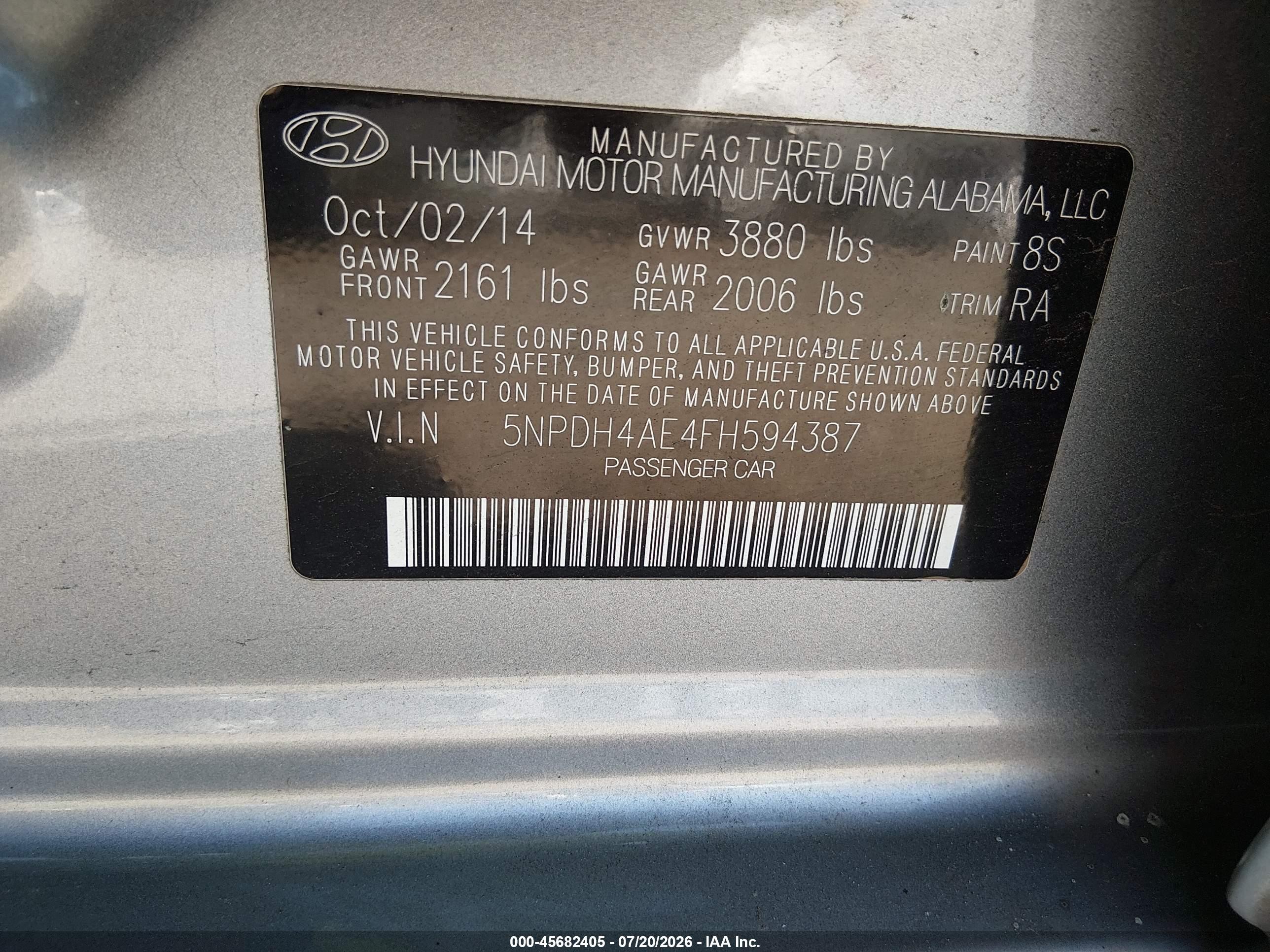 2015 Hyundai Elantra Se Silver vin: 5NPDH4AE4FH594387