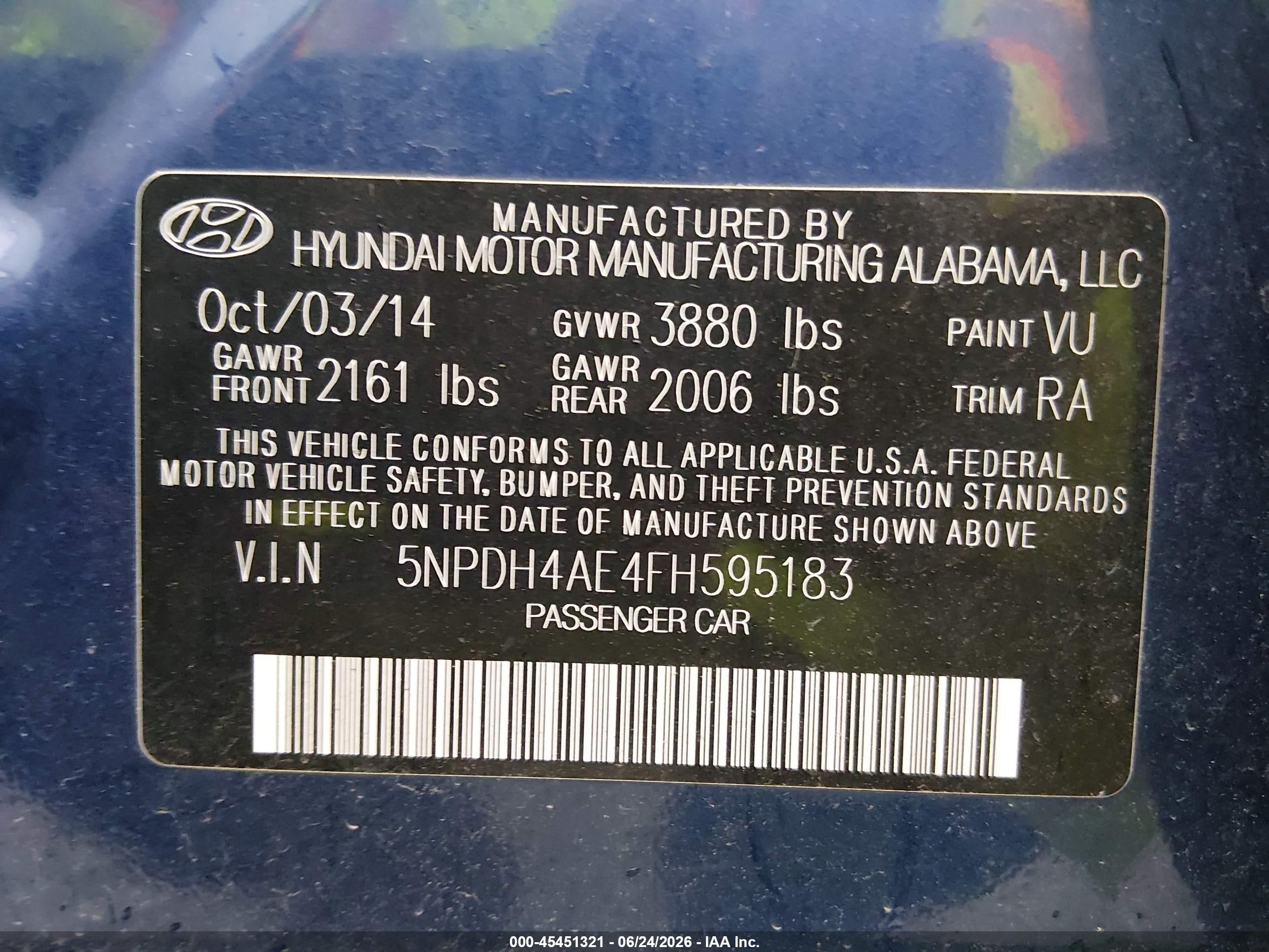 2015 Hyundai Elantra Se Синий vin: 5NPDH4AE4FH595183