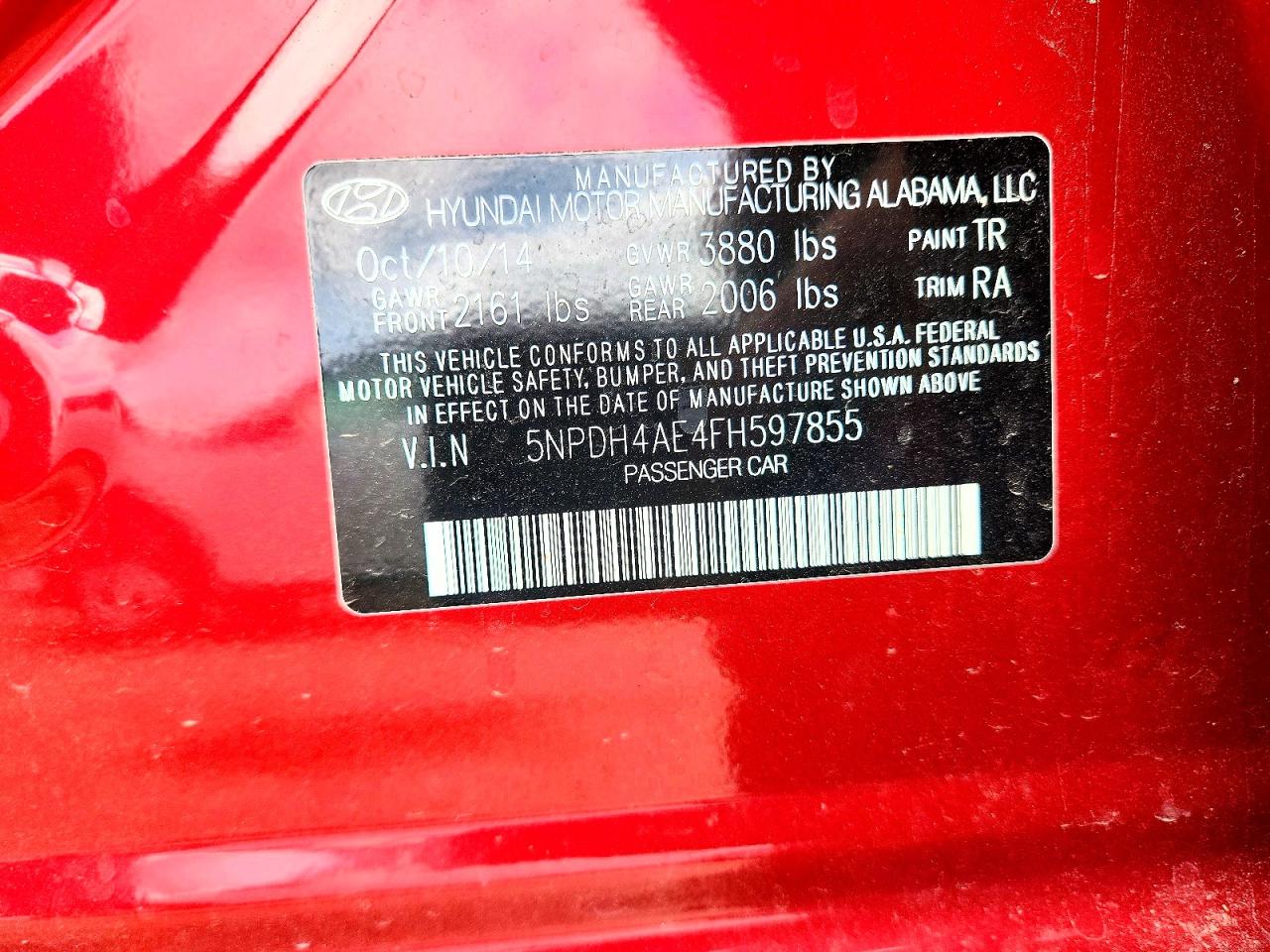 2015 Hyundai Elantra Se Red vin: 5NPDH4AE4FH597855
