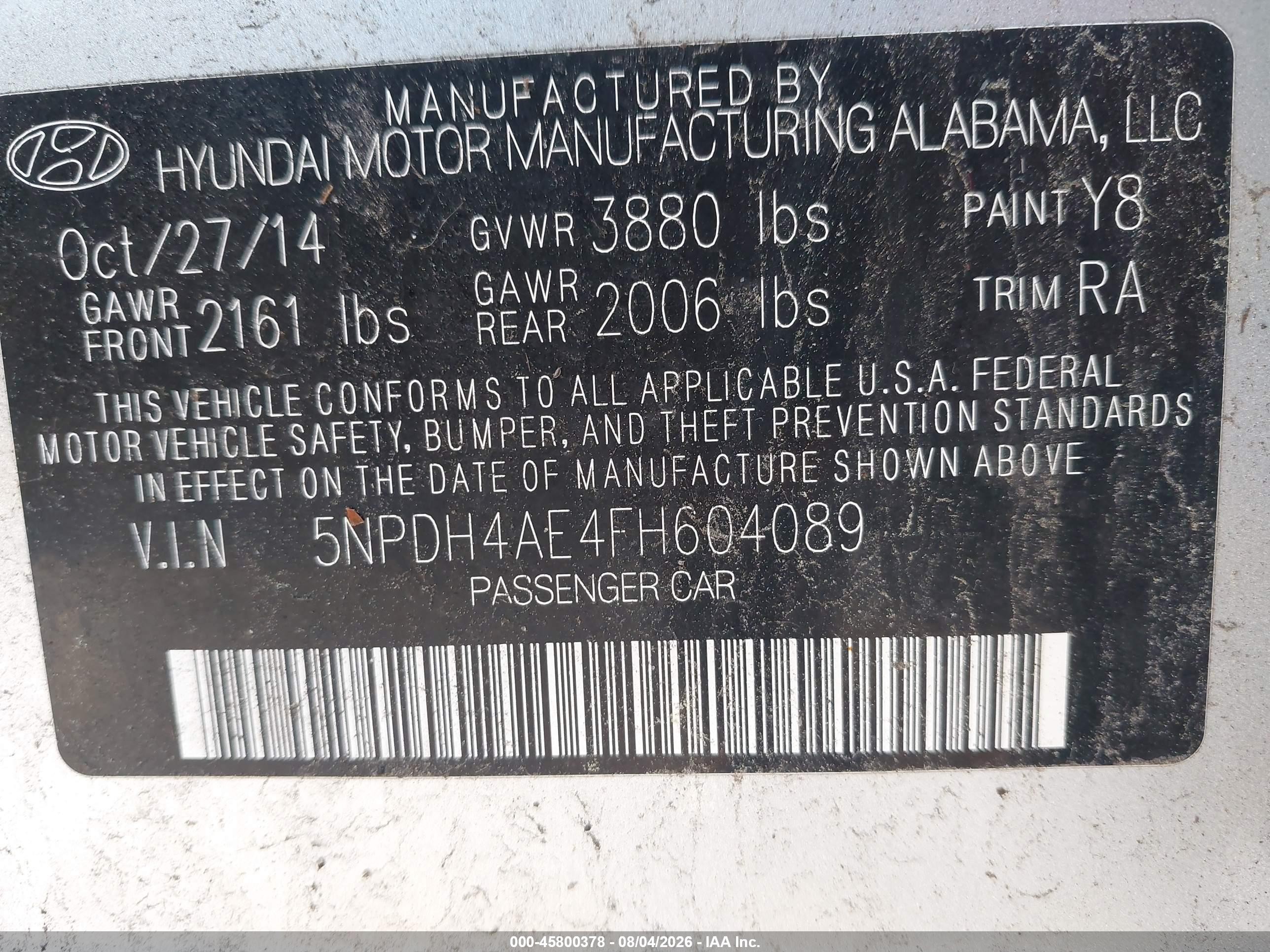 2015 Hyundai Elantra Se Silver vin: 5NPDH4AE4FH604089