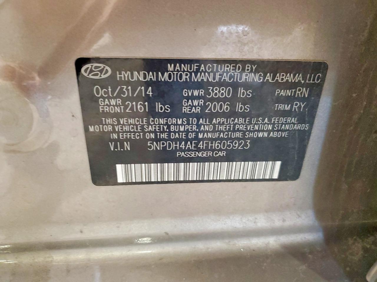 2015 Hyundai Elantra Se Gray vin: 5NPDH4AE4FH605923