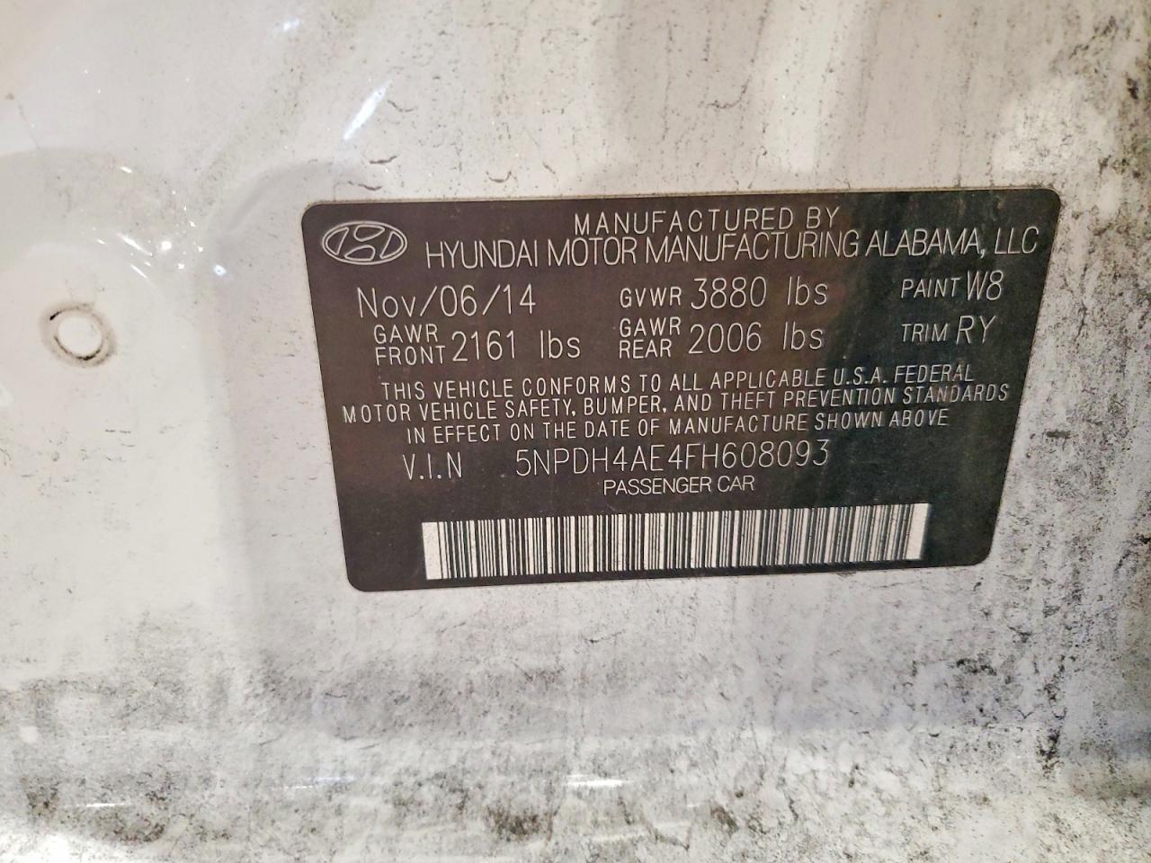 2015 Hyundai Elantra Se Белый vin: 5NPDH4AE4FH608093