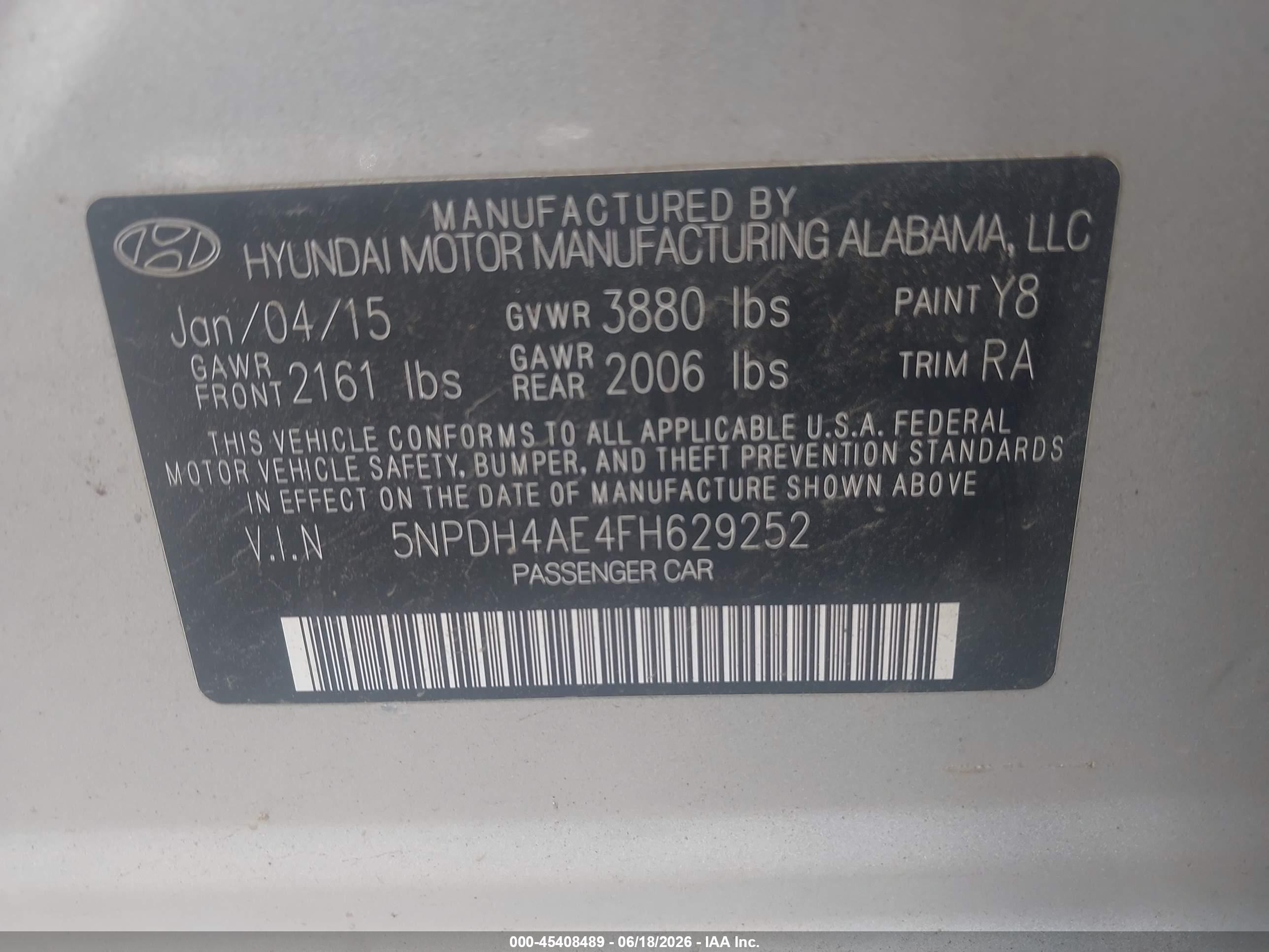 2015 Hyundai Elantra Se Silver vin: 5NPDH4AE4FH629252