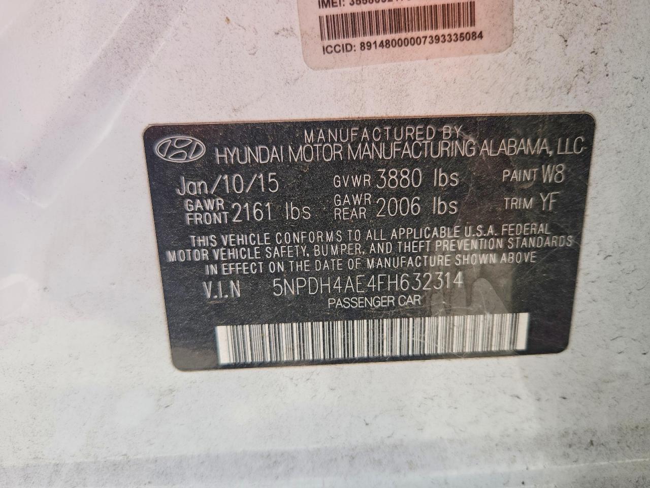 2015 Hyundai Elantra Se White vin: 5NPDH4AE4FH632314
