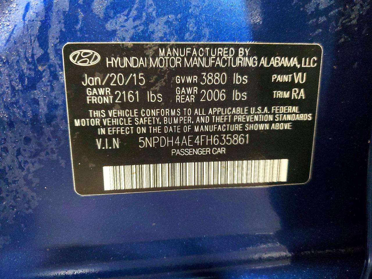 2015 Hyundai Elantra Se Blue vin: 5NPDH4AE4FH635861