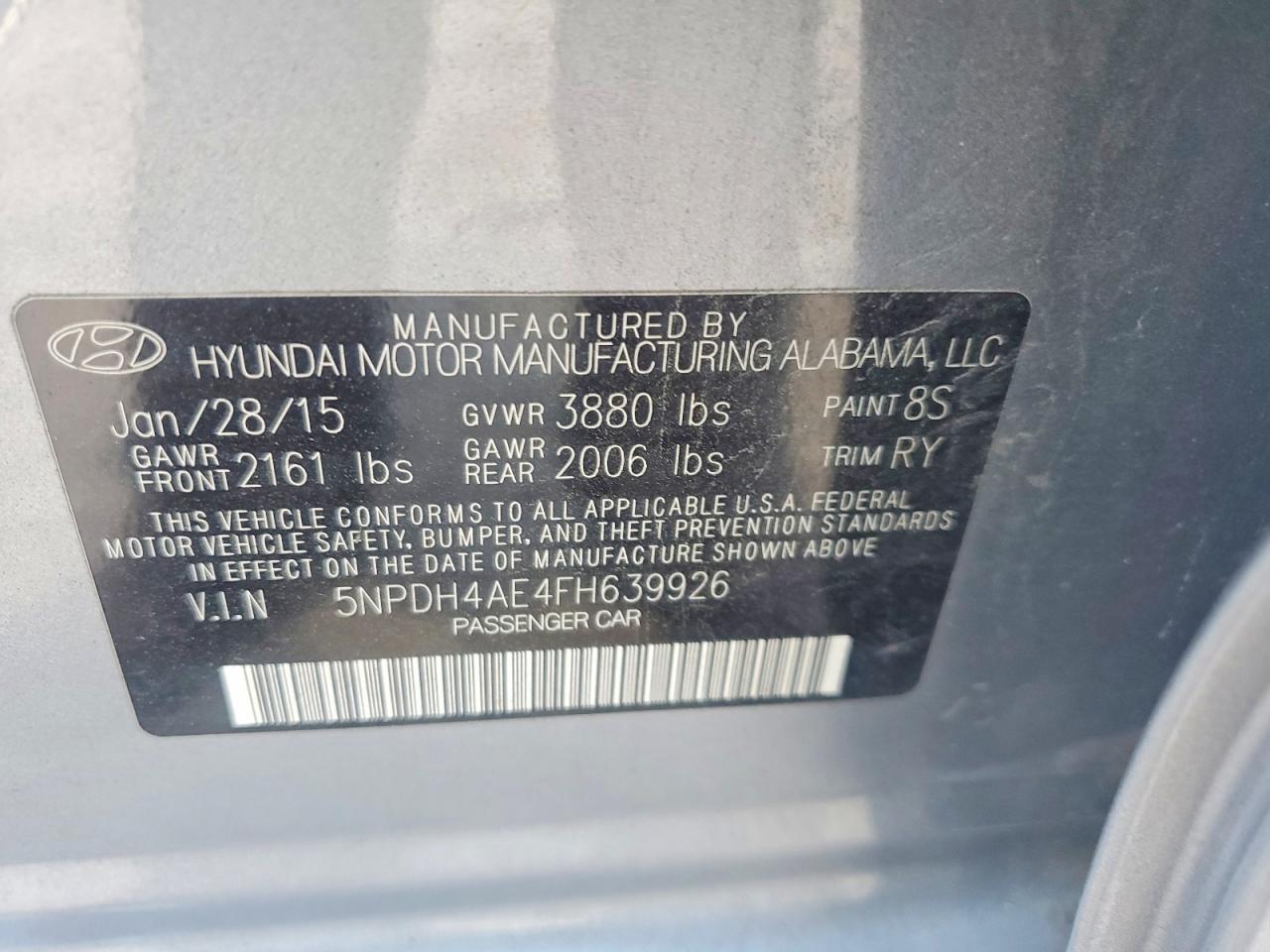 2015 Hyundai Elantra Se Silver vin: 5NPDH4AE4FH639926