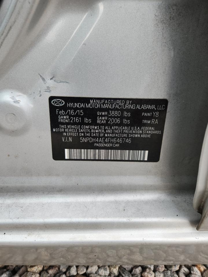 2015 Hyundai Elantra Se Silver vin: 5NPDH4AE4FH646746