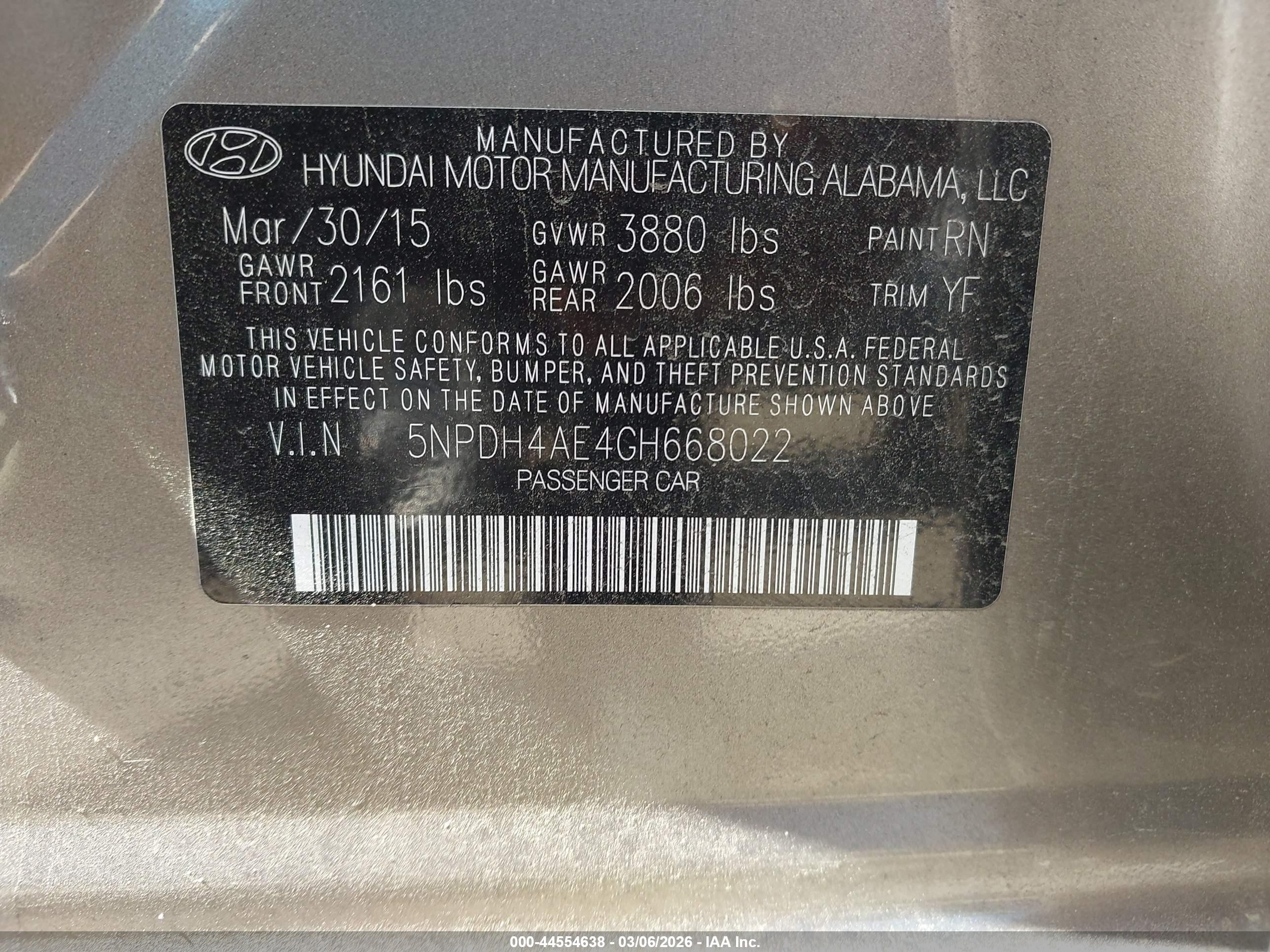 2016 Hyundai Elantra Value Edition Beige vin: 5NPDH4AE4GH668022