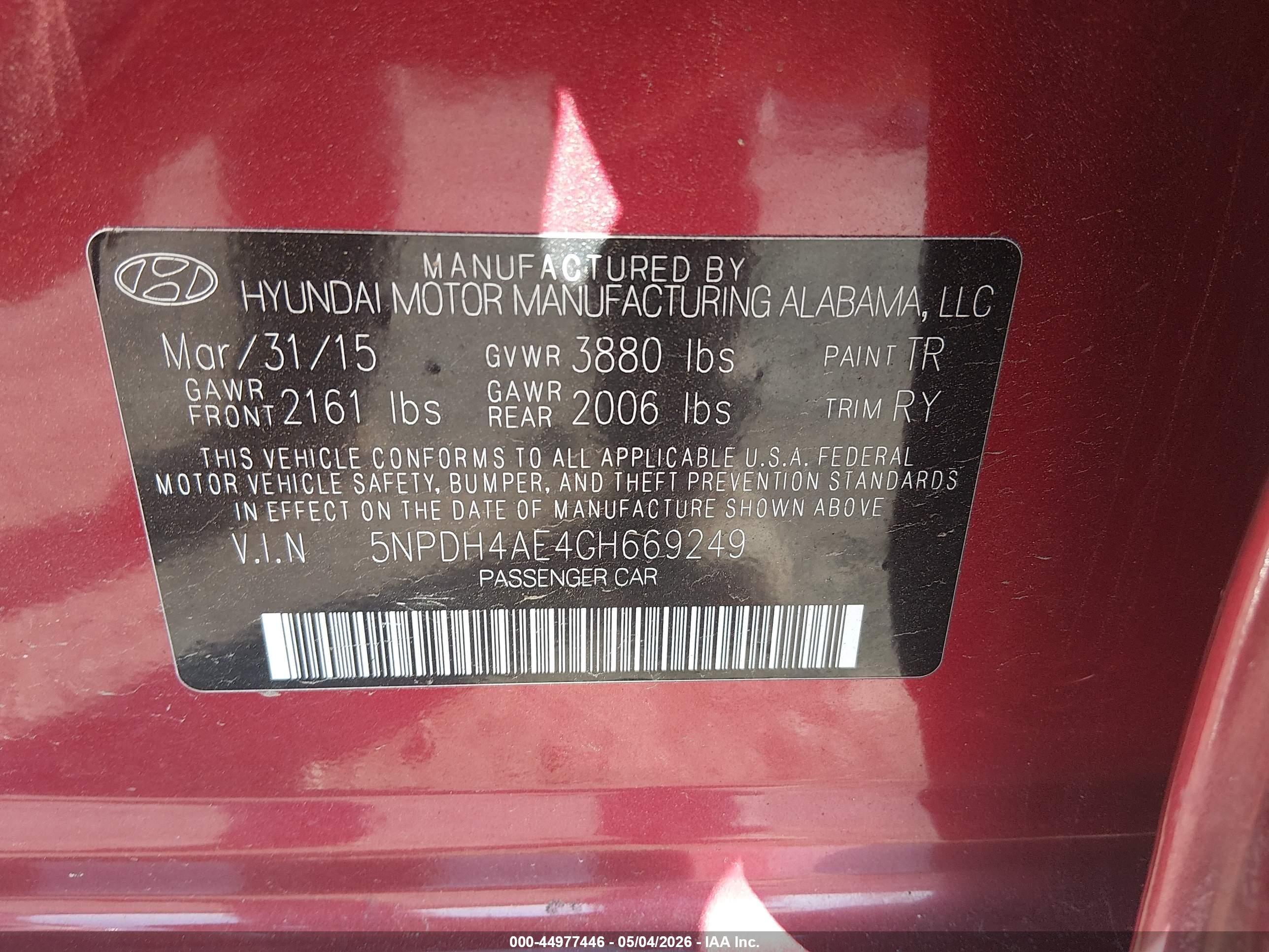 2016 Hyundai Elantra Value Edition Red vin: 5NPDH4AE4GH669249