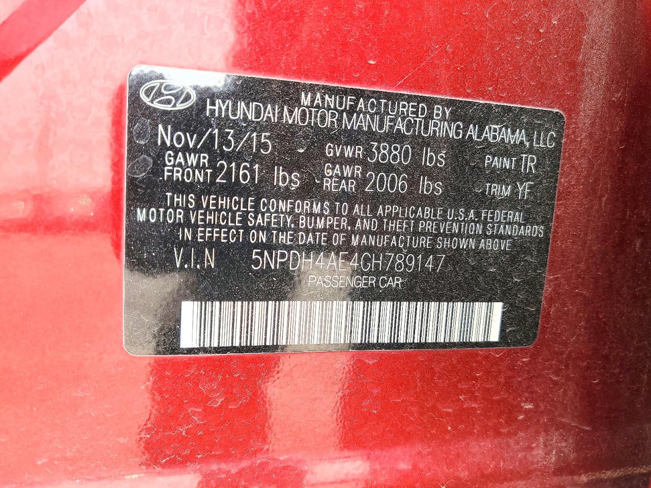 2016 Hyundai Elantra Se Red vin: 5NPDH4AE4GH789147