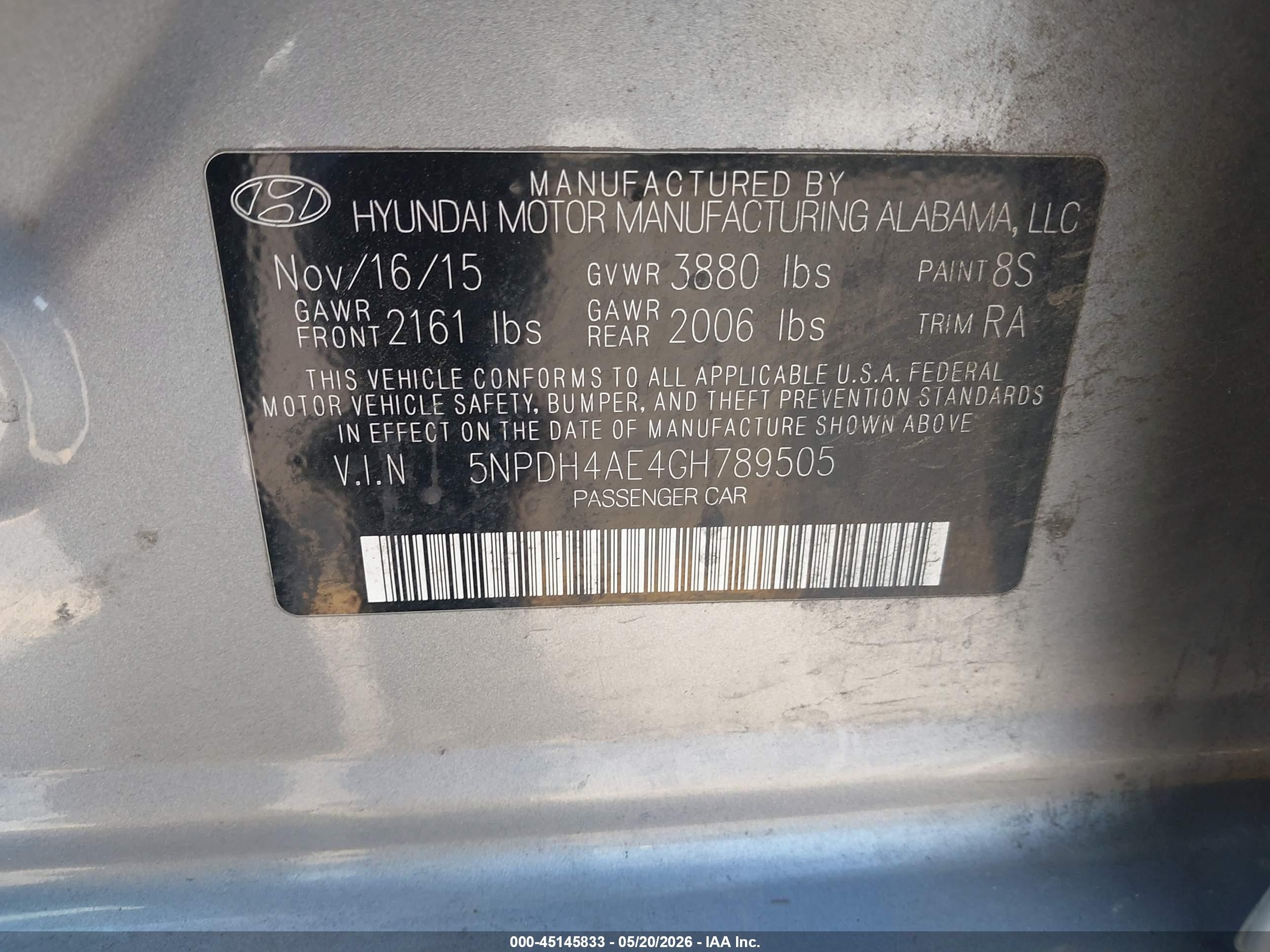 2016 Hyundai Elantra Se Gray vin: 5NPDH4AE4GH789505