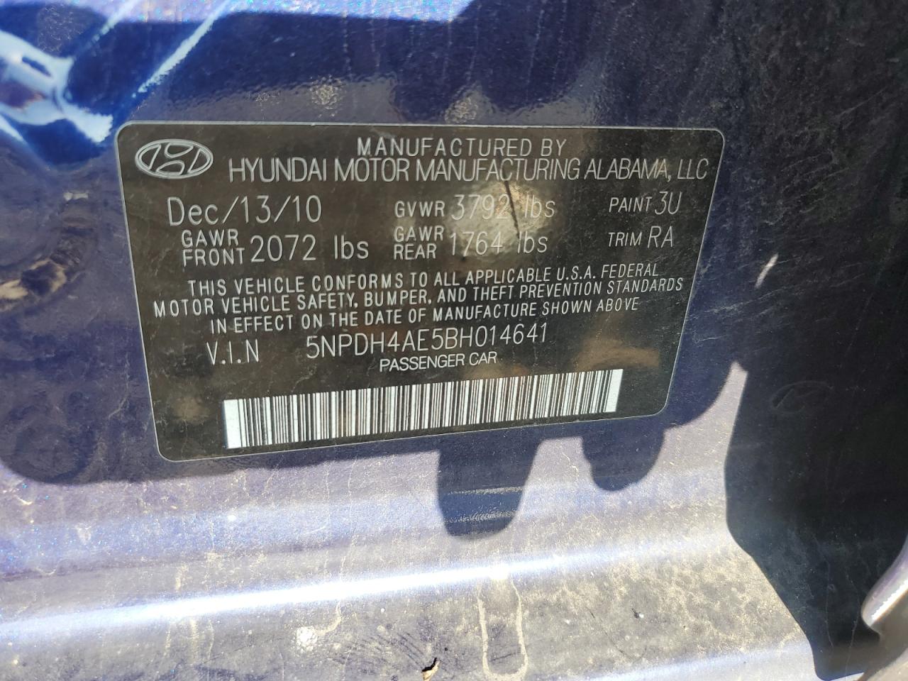 2011 Hyundai Elantra Gls Blue vin: 5NPDH4AE5BH014641