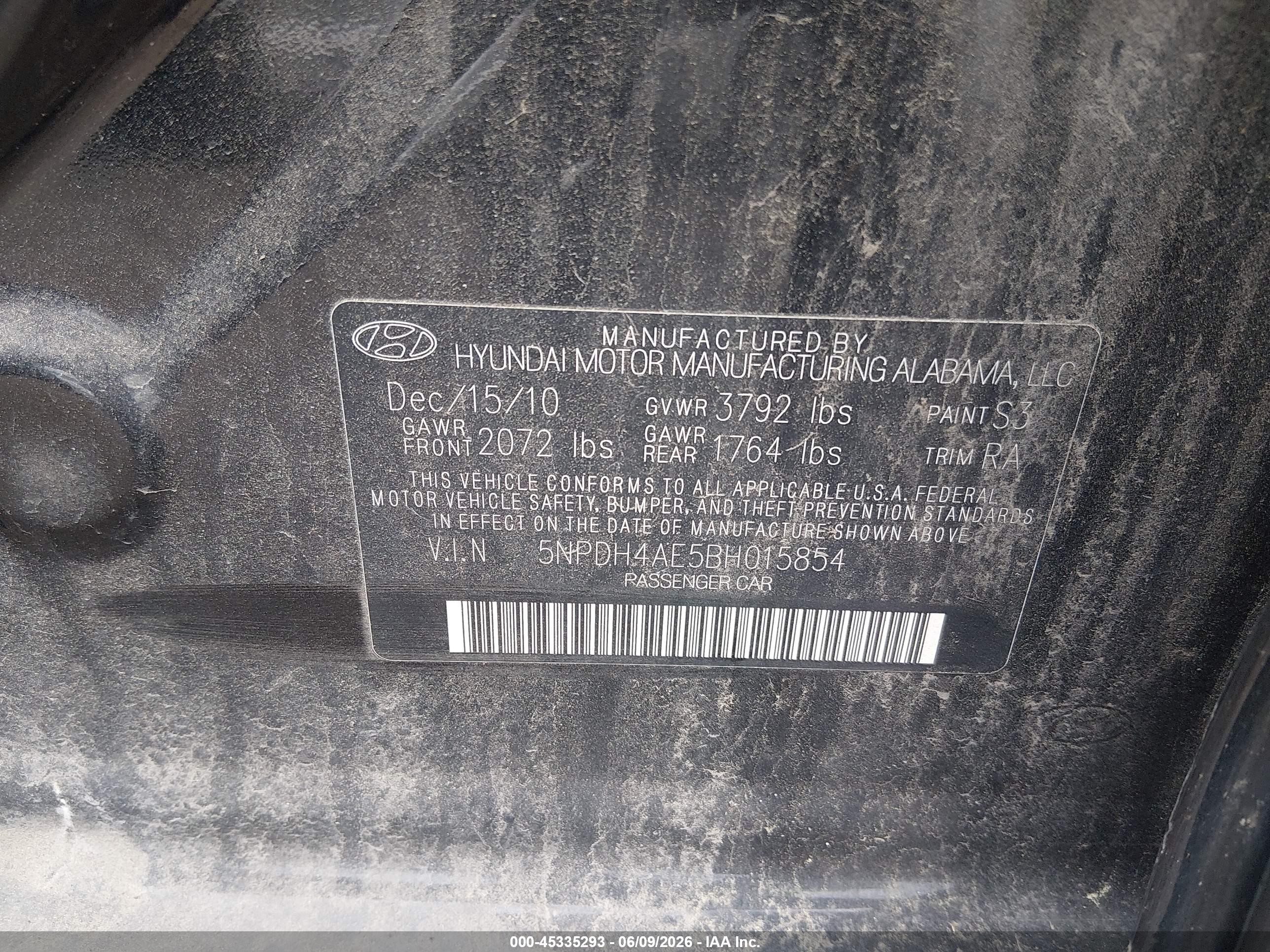 2011 Hyundai Elantra Limited Black vin: 5NPDH4AE5BH015854