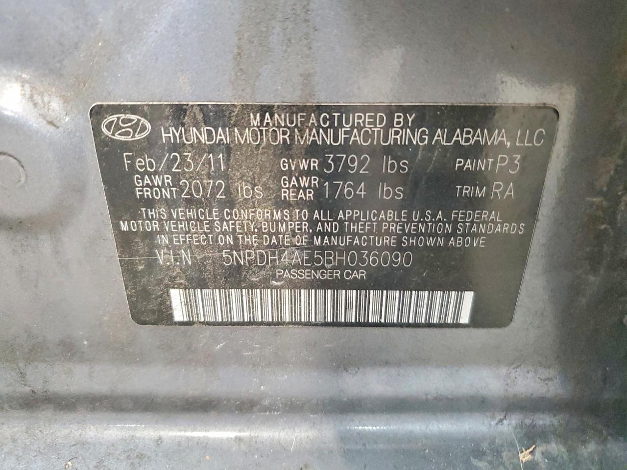 2011 Hyundai Elantra Gls Gray vin: 5NPDH4AE5BH036090
