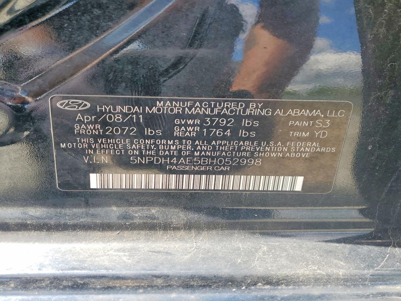 2011 Hyundai Elantra Gls Black vin: 5NPDH4AE5BH052998