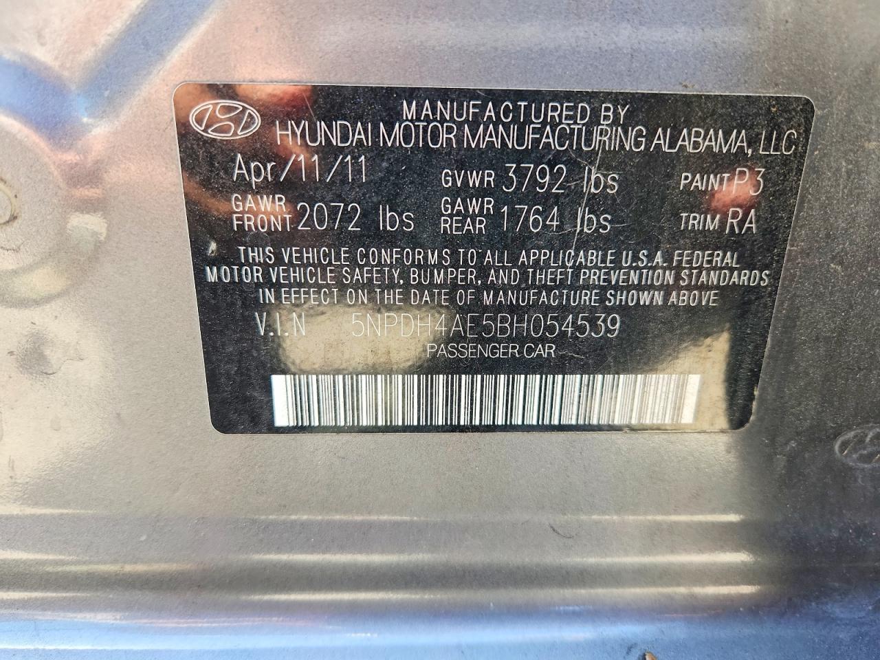 2011 Hyundai Elantra Limited Gray vin: 5NPDH4AE5BH054539