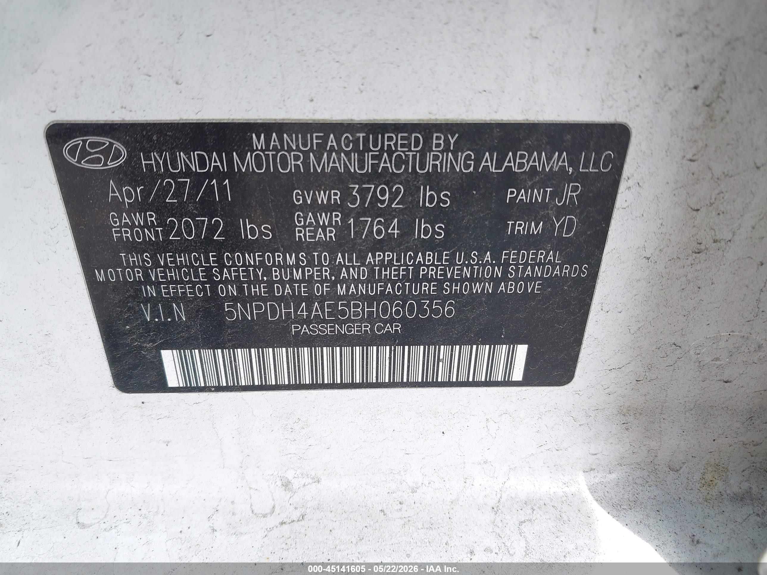 2011 Hyundai Elantra Gls Белый vin: 5NPDH4AE5BH060356