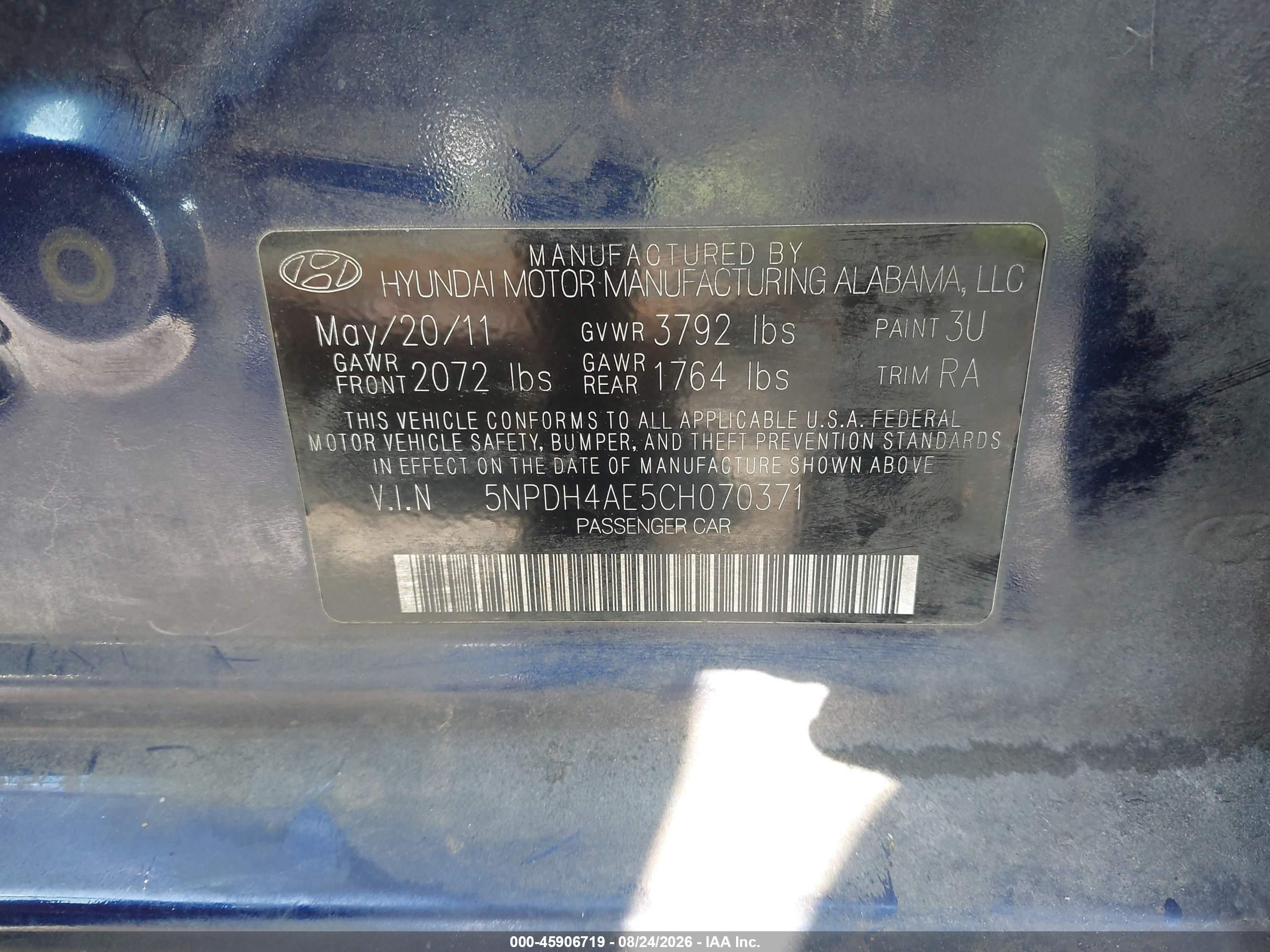 2012 Hyundai Elantra Gls Blue vin: 5NPDH4AE5CH070371
