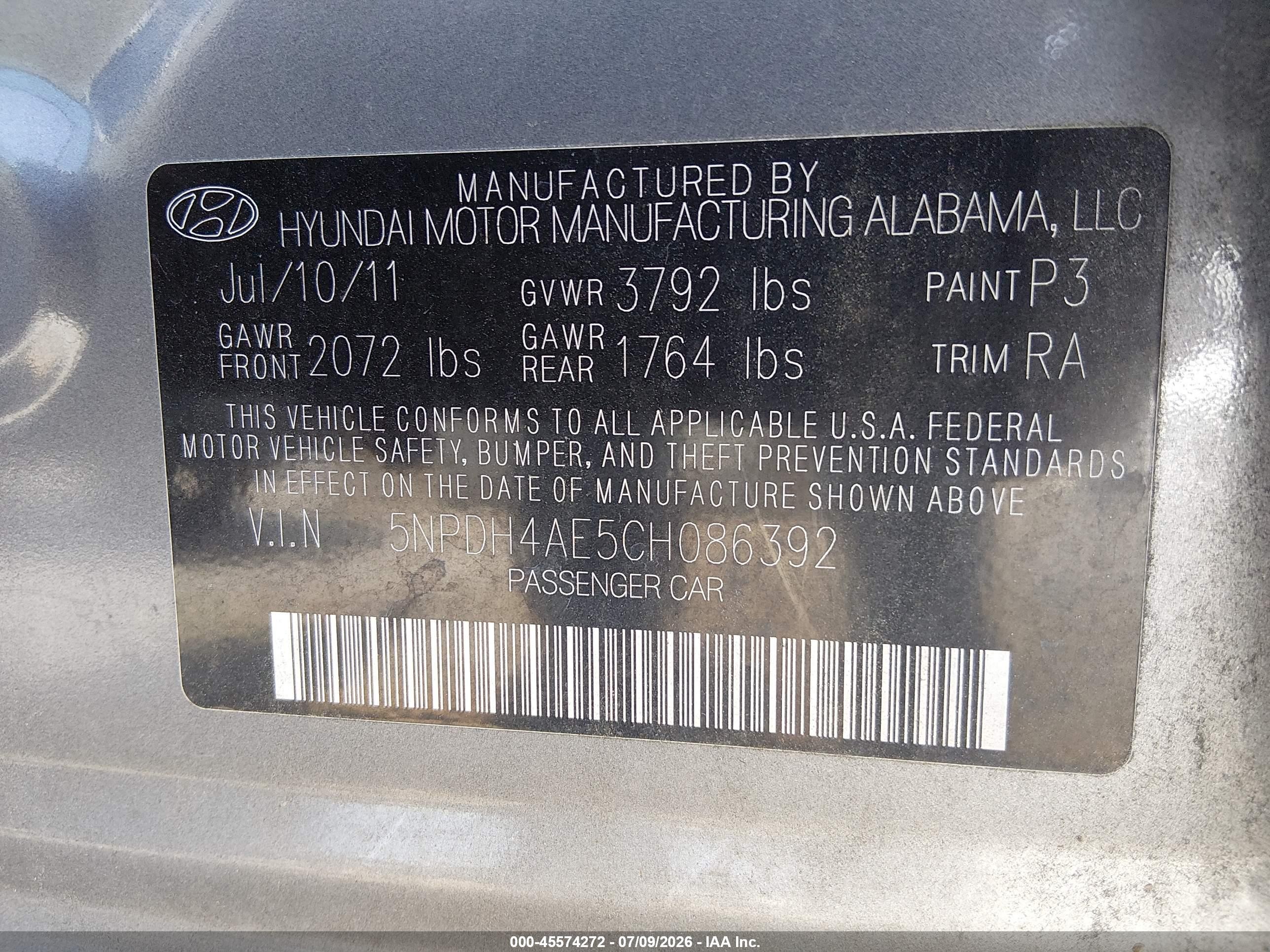 2012 Hyundai Elantra Gls Gray vin: 5NPDH4AE5CH086392