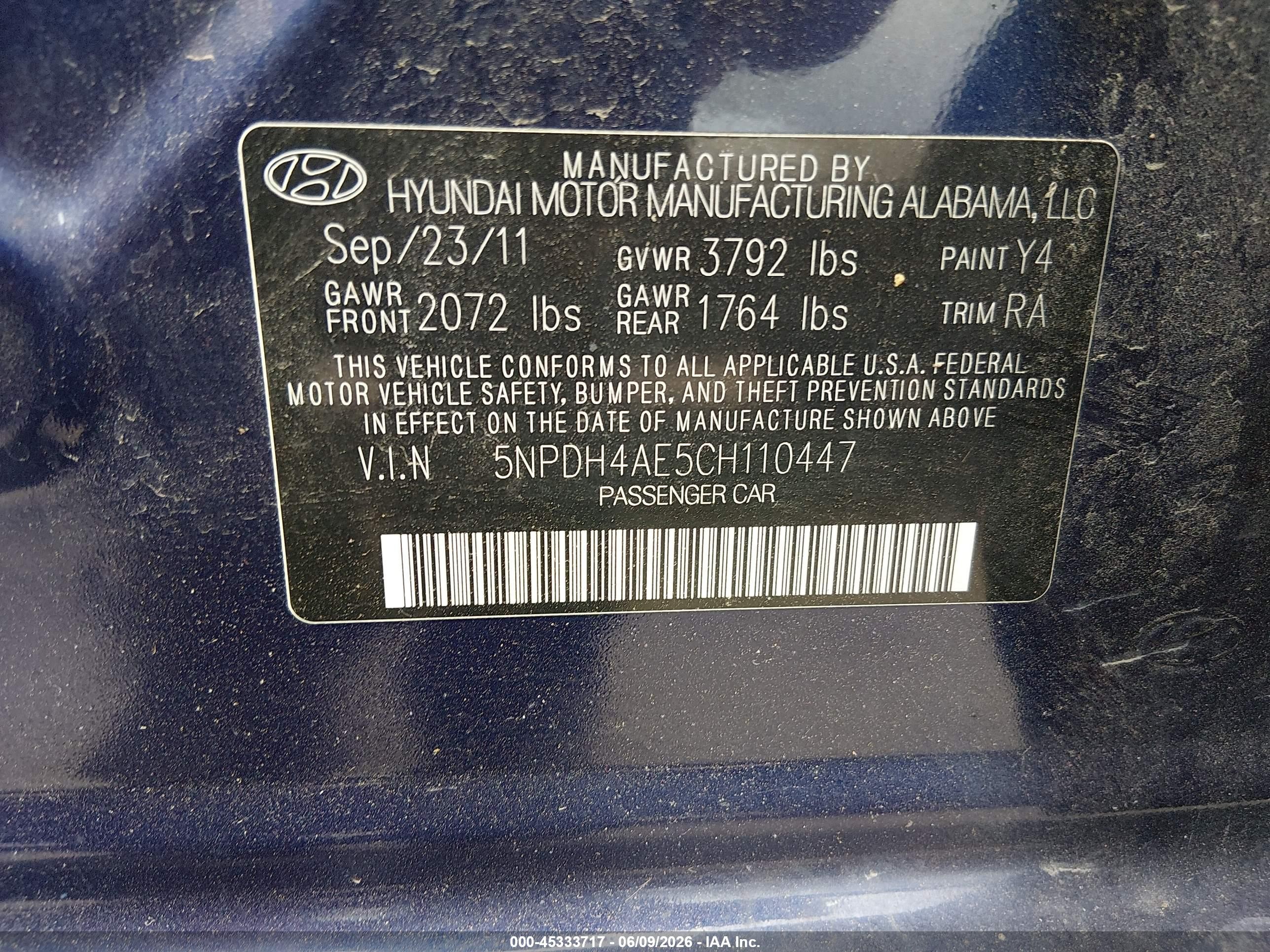 2012 Hyundai Elantra Limited Blue vin: 5NPDH4AE5CH110447
