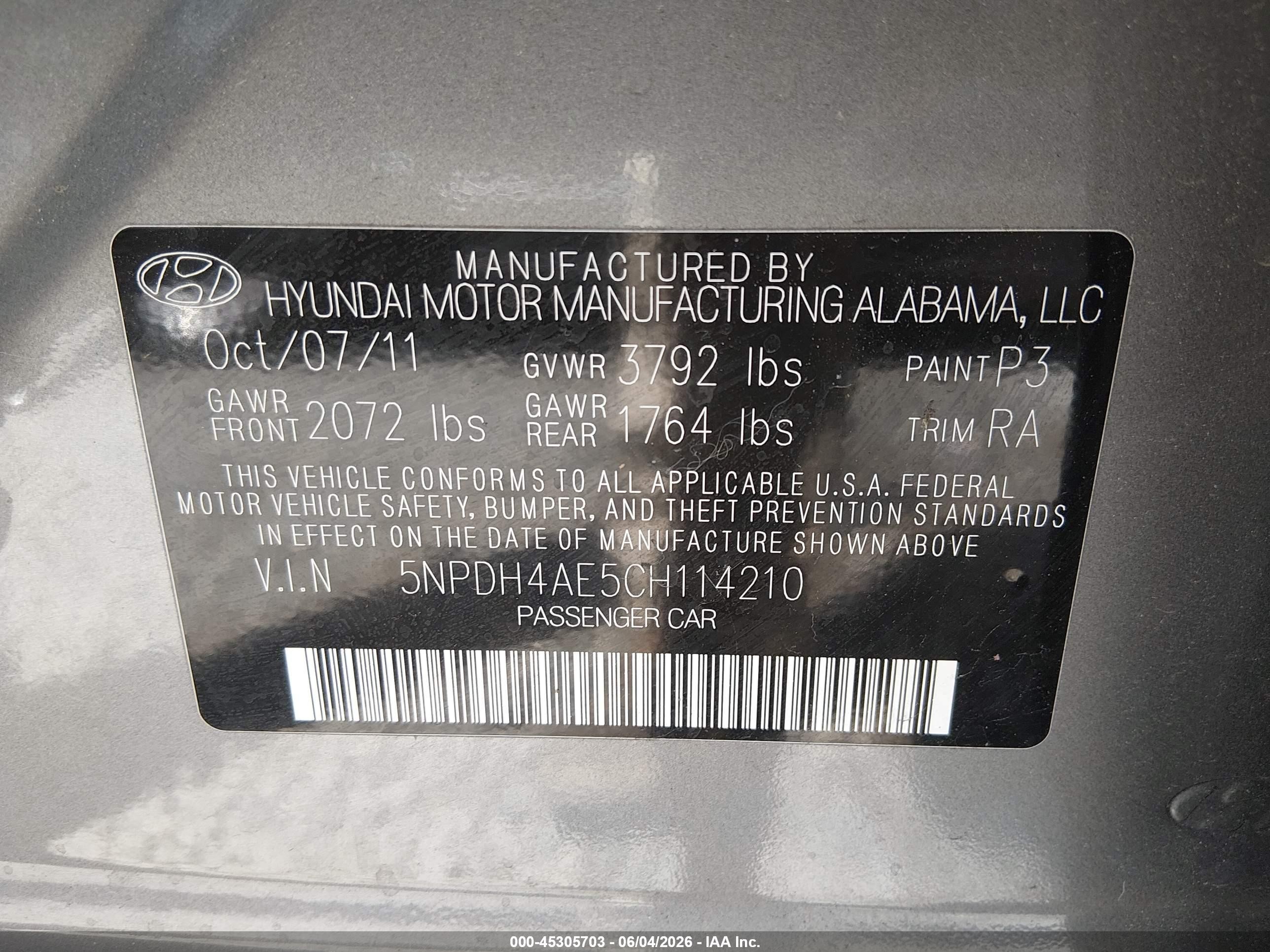 2012 Hyundai Elantra Gls Gray vin: 5NPDH4AE5CH114210